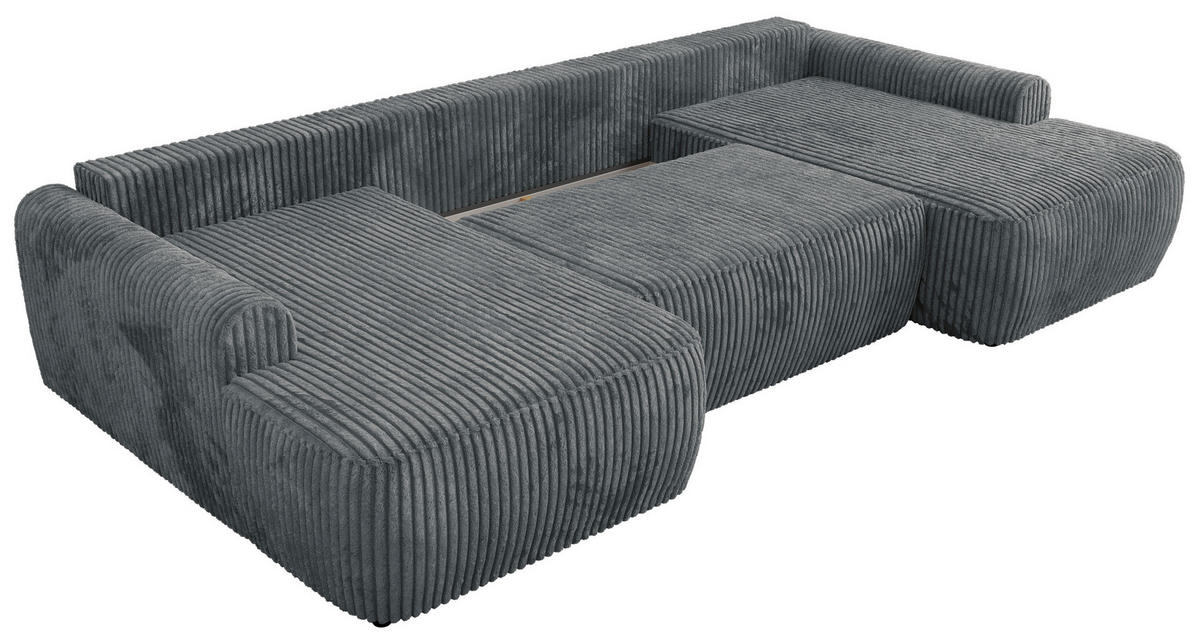 WOHNLANDSCHAFT CUBO U Dunkelgrau Cord - Dunkelgrau/Schwarz, Kunststoff/Textil (370/100/187cm) - MKS