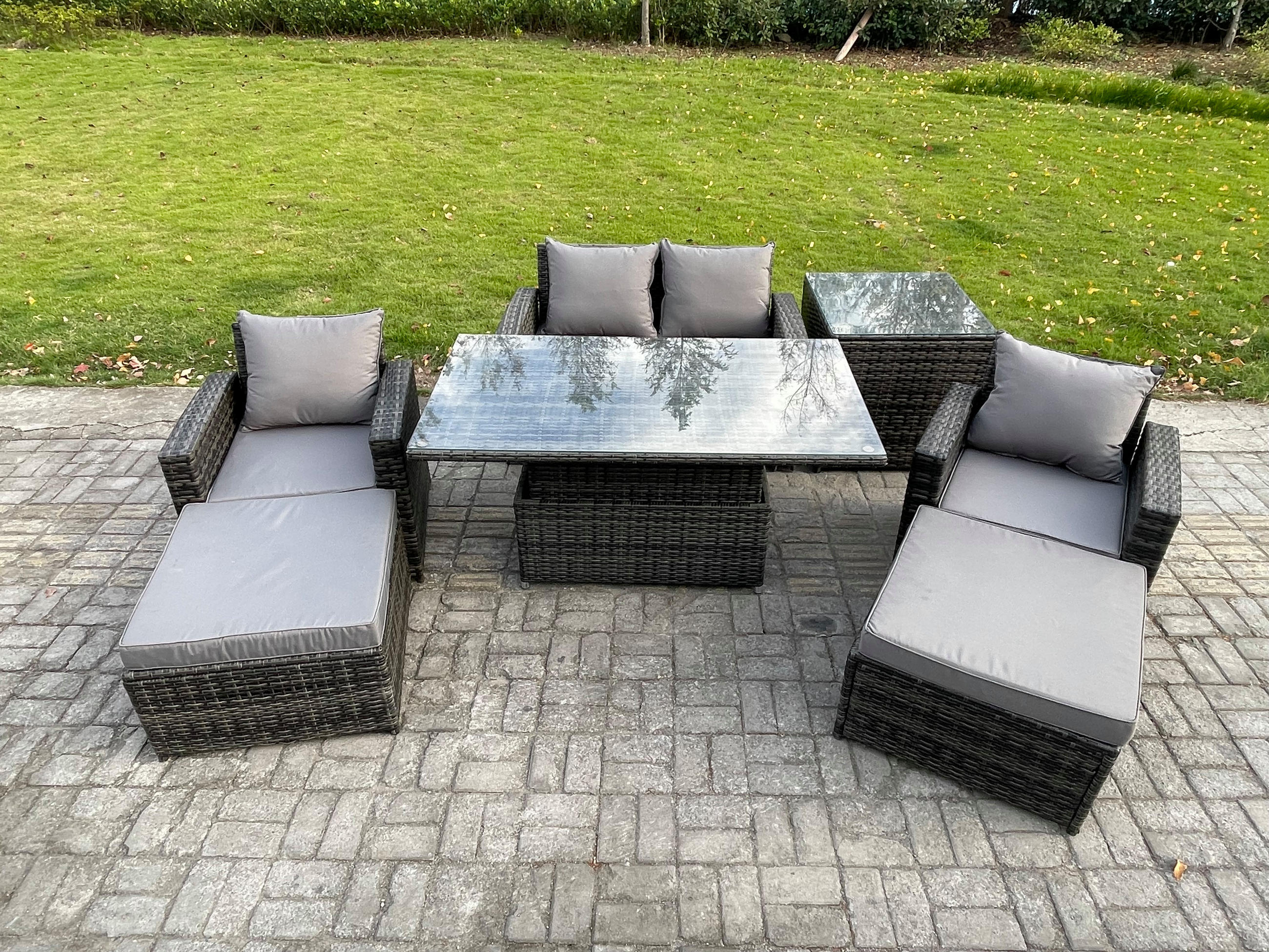 GARTENMÖBEL Set Polyrattan Dunkelgrau 6-Sitzer - Dunkelgrau, Metall - Fimous