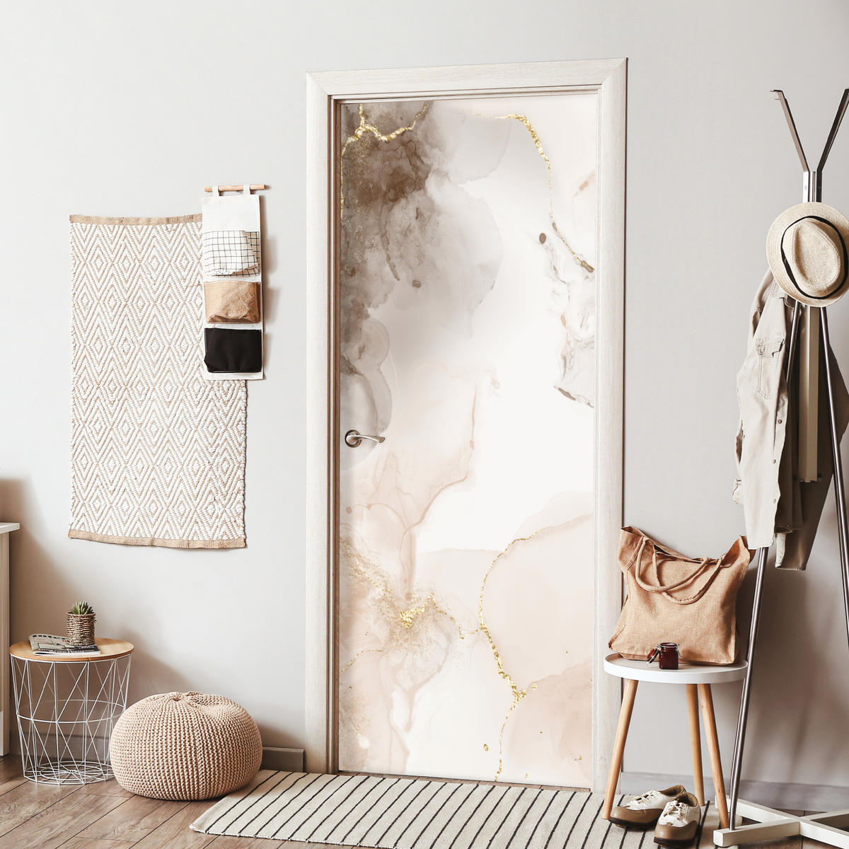 TÜRAUFKLEBER Marmor - Braun - Linie 85x215 cm - Türtapete - Champagner, Kunststoff (85/0.1cm) - MuchoWow