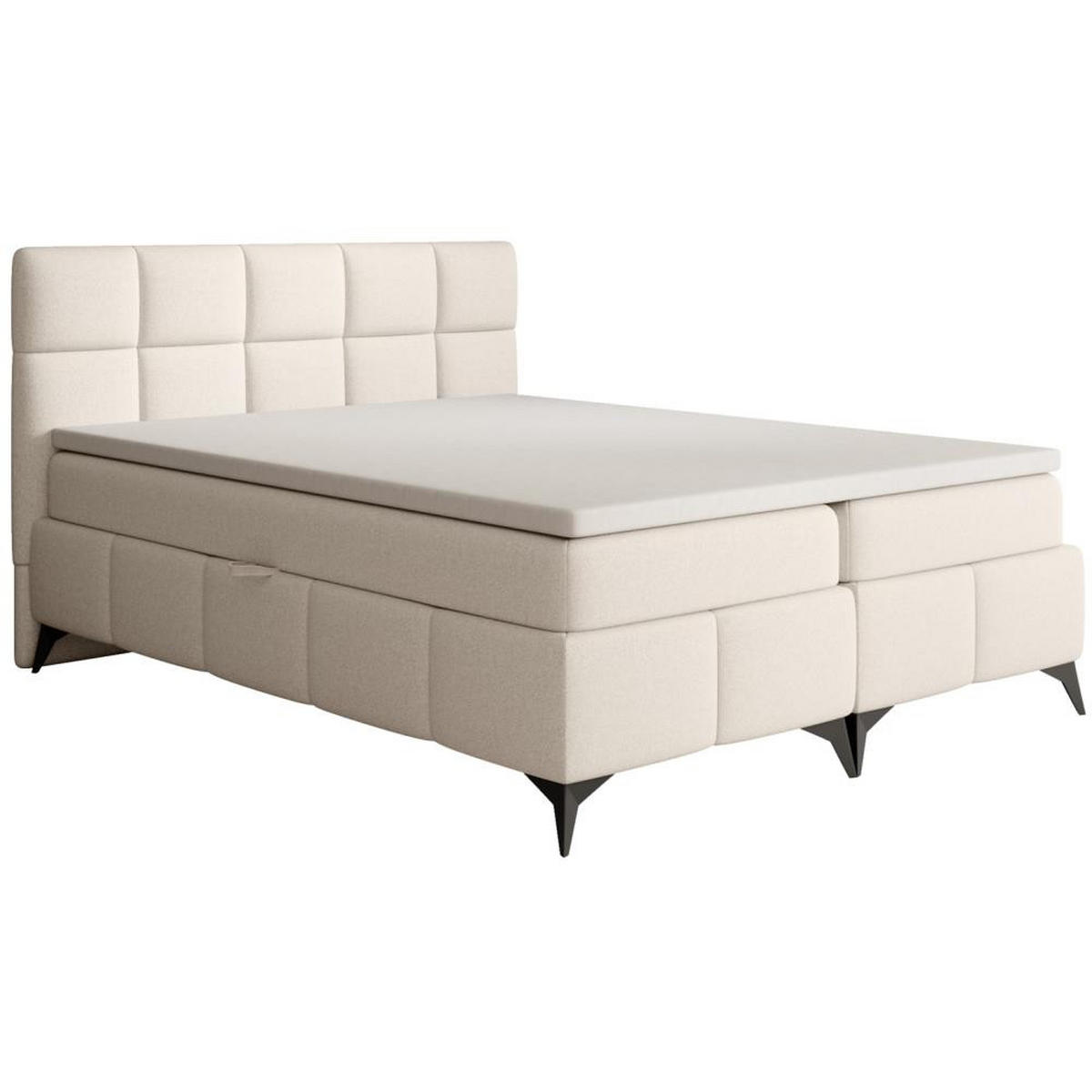 BOXBETT Solido mit Bettkasten 160x200 cm hellbeige - Beige/Schwarz, Textil/Metall (160/200cm) - Beautysofa