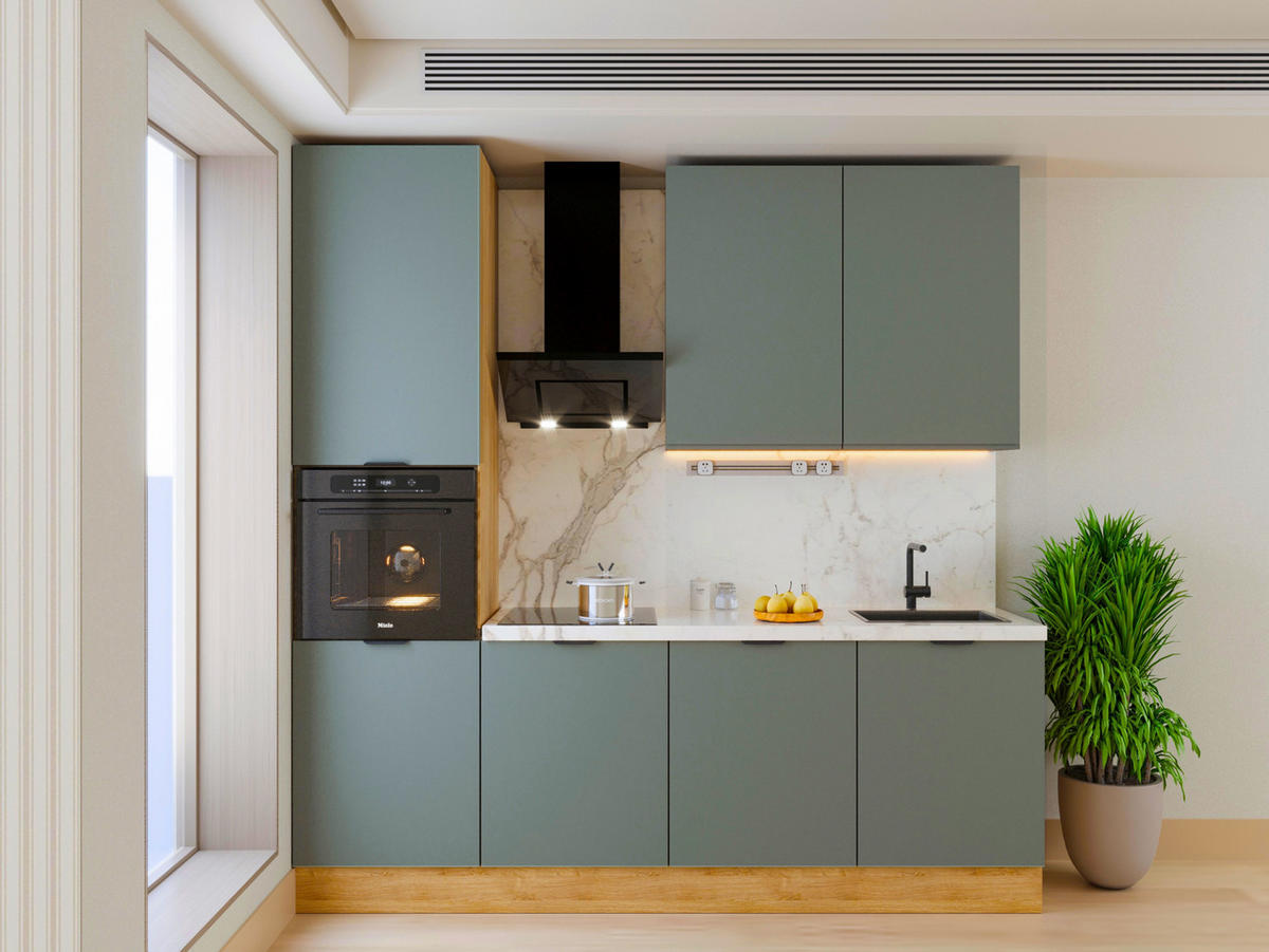 KÜCHENZEILE 240 cm Livaro – KU-S22 – Grün / Sonoma Eiche - Grün/Sonoma Eiche, Holzwerkstoff (240/247/60cm) - hi-markt