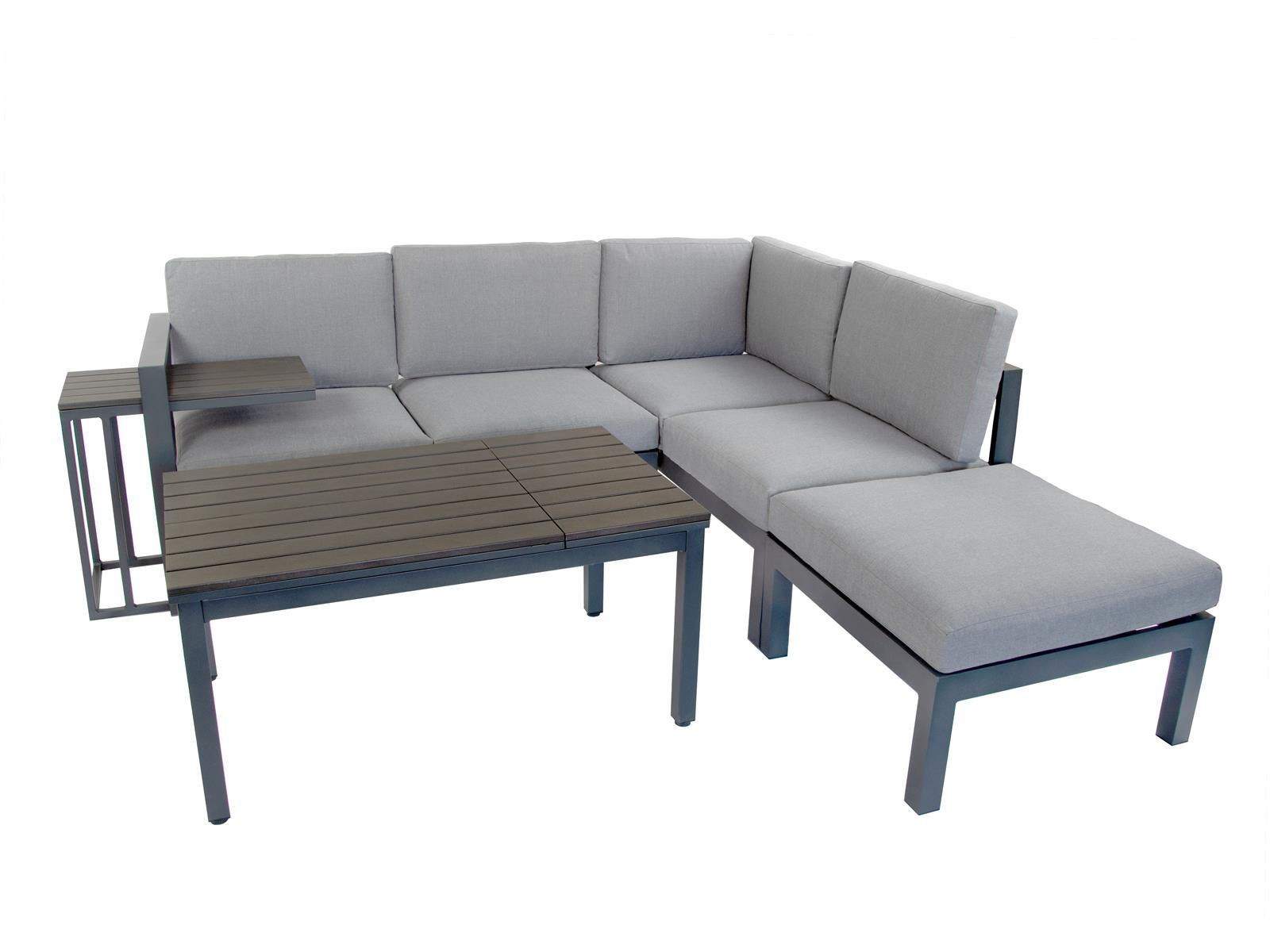GARTENLOUNGE-SET Braga Grau Aluminium höhenverstellbarer Tisch für 5 Personen - Grau, Kunststoff - bellavista - Home & Garden