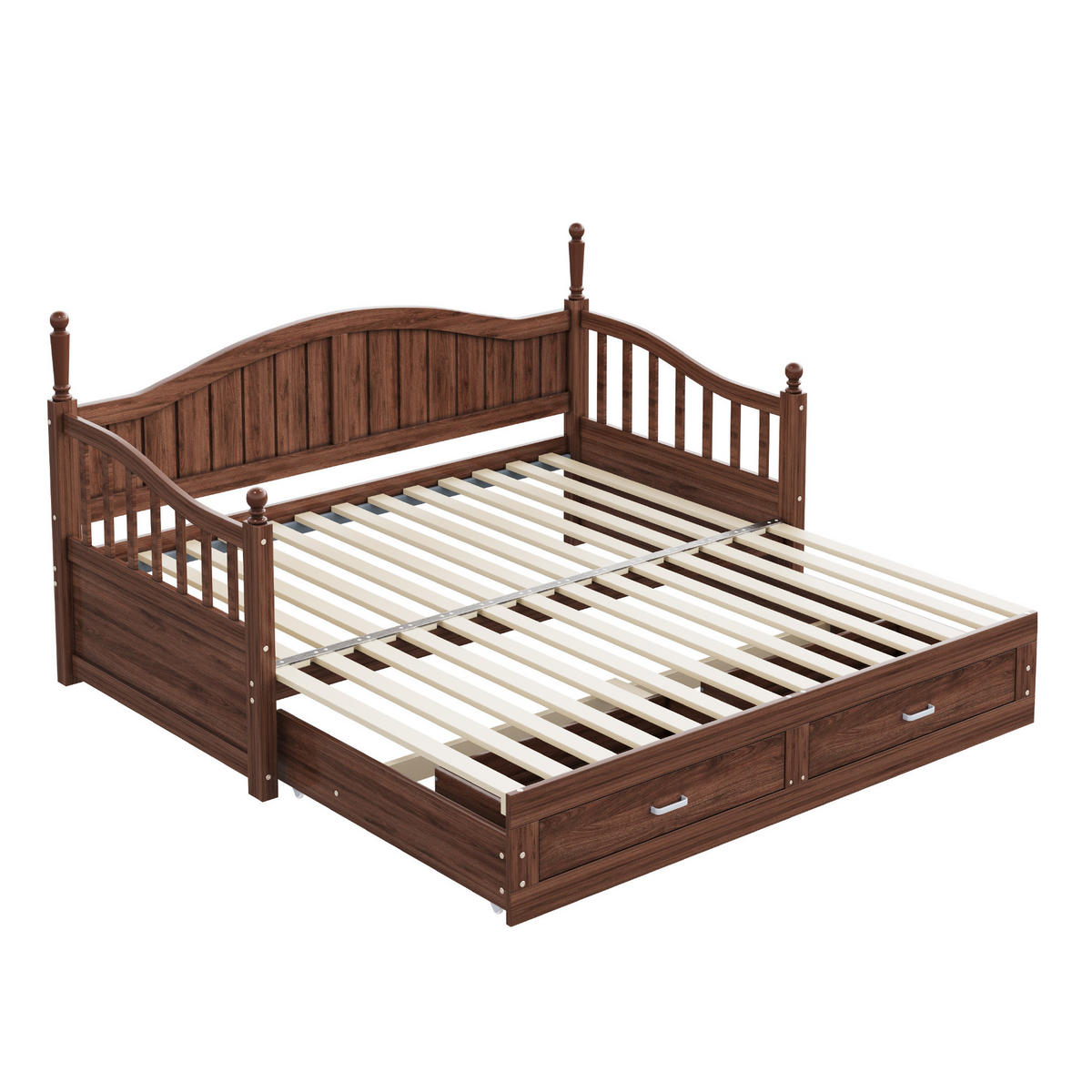 SCHLAFSOFA 90/190 cm ausziehbar auf 180/190 cm mit 2 Schubladen und Lattenrost, Nussbaum - Naturfarben, Holzwerkstoff (97/95/197cm) - Redom