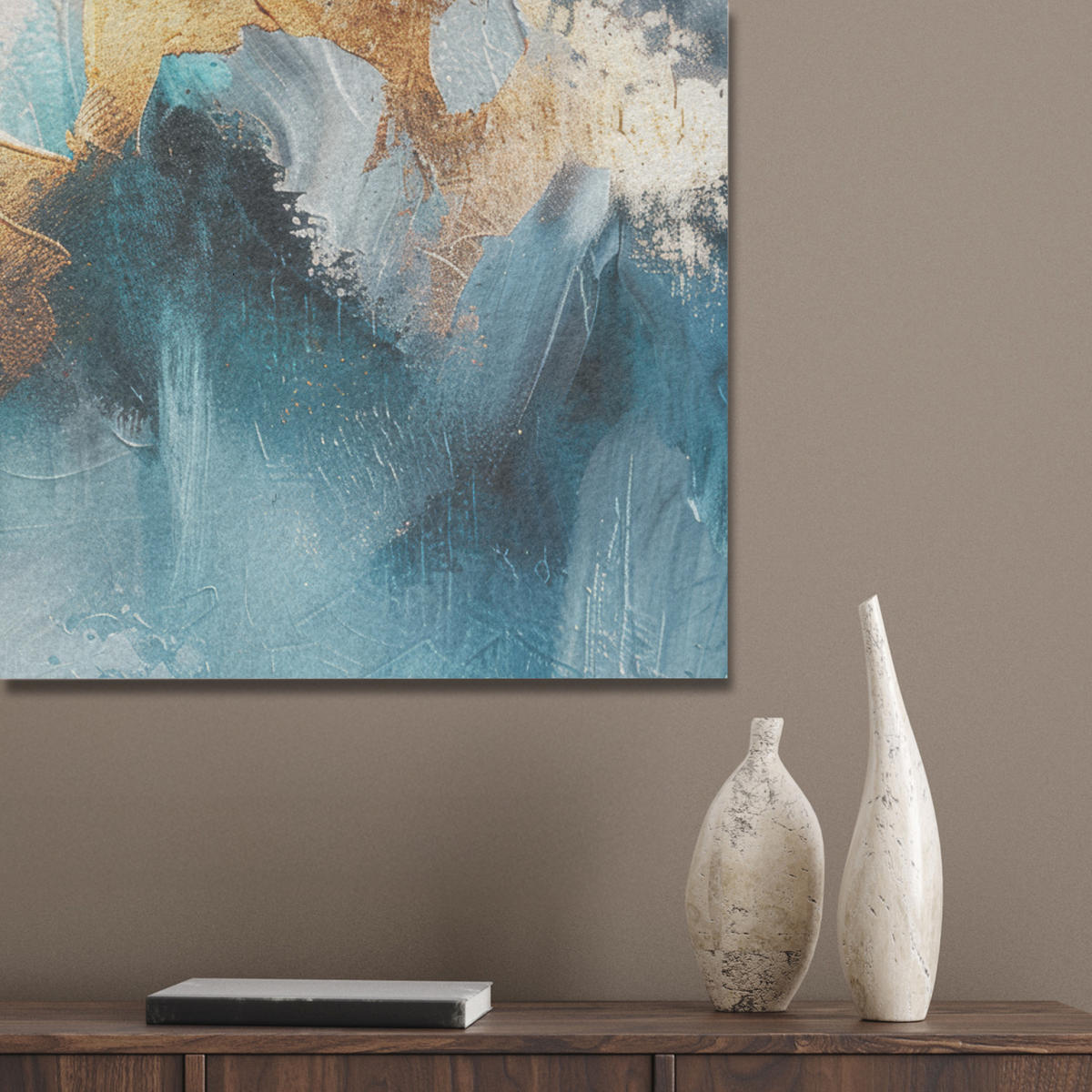 AKUSTIKPANEEL Abstrakt - Kunst - Gold - Blau 80x60 cm - Petrol, Textil (80/0.9/60cm) - MuchoWow