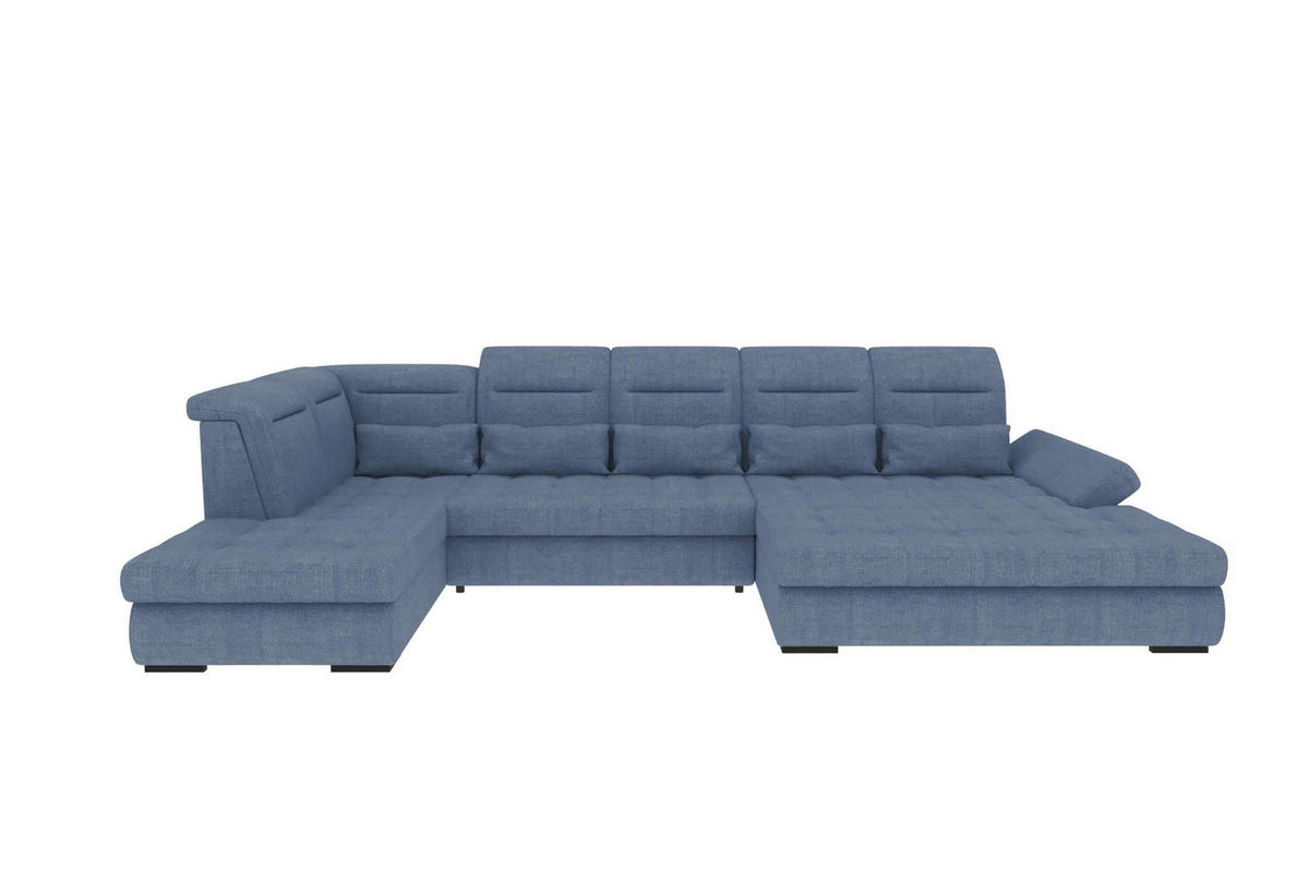 WOHNLANDSCHAFT Toscana Strukturstoff inkl. Schlaffunktion - Blau, Textil (358/87/208cm) - 99rooms