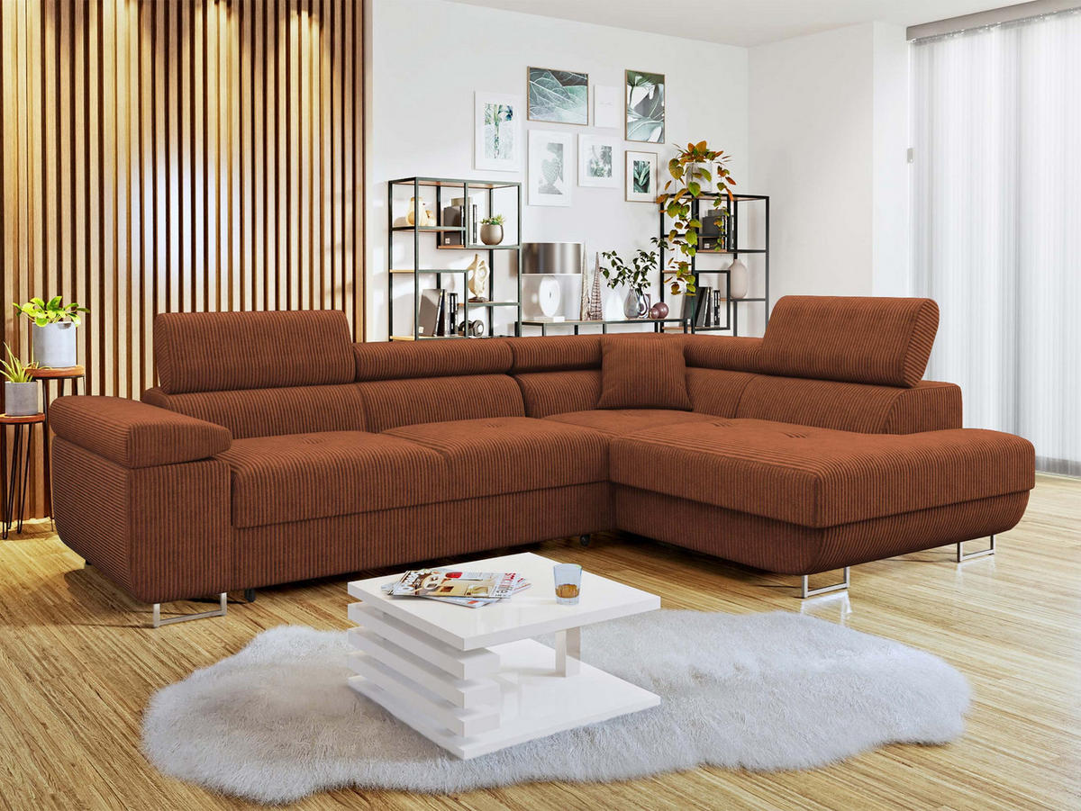 ECKSOFA Torezio Cord, Seite: Rechts - Braun, Holz/Textil (274/203cm) - MIRJAN24