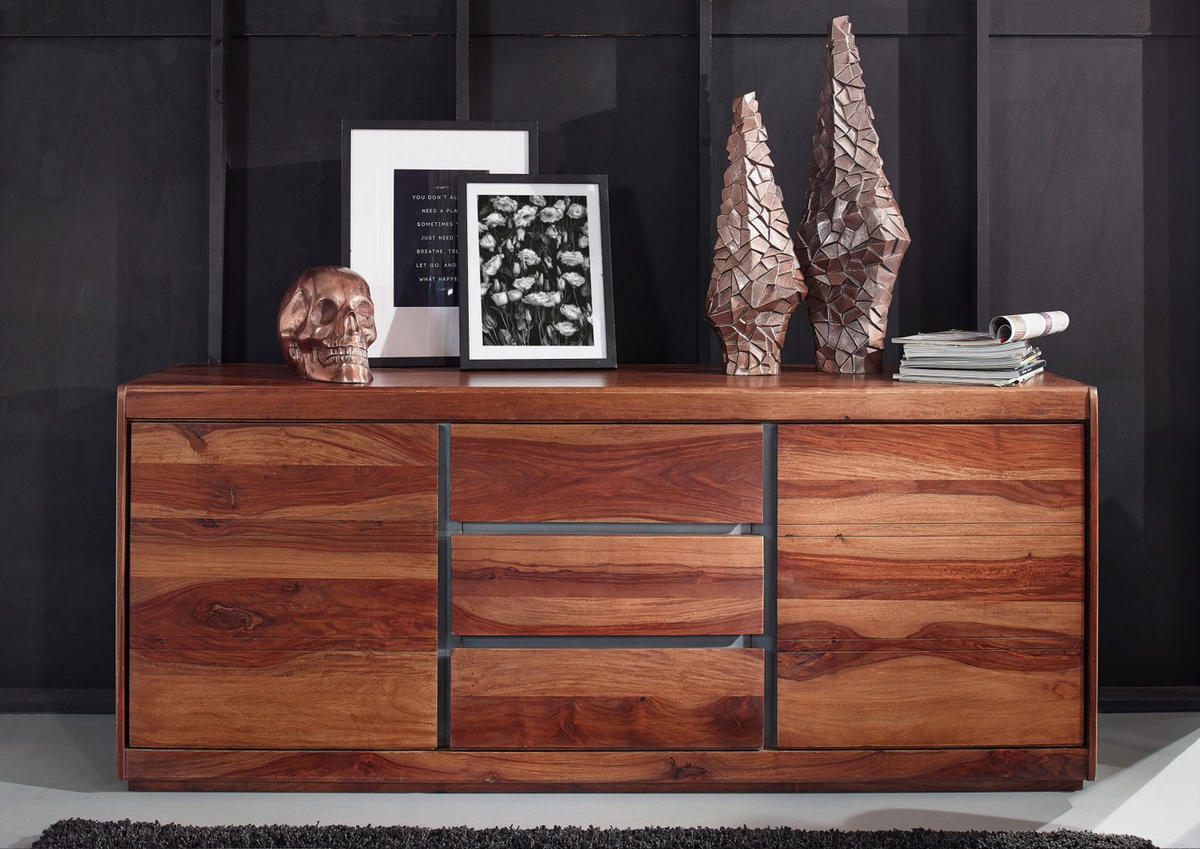 SIDEBOARD Sheesham 187x46x77 noble unique lackiert SYDNEY #107 - Braun, Holzwerkstoff (187/77/46cm) - Massivmoebel24