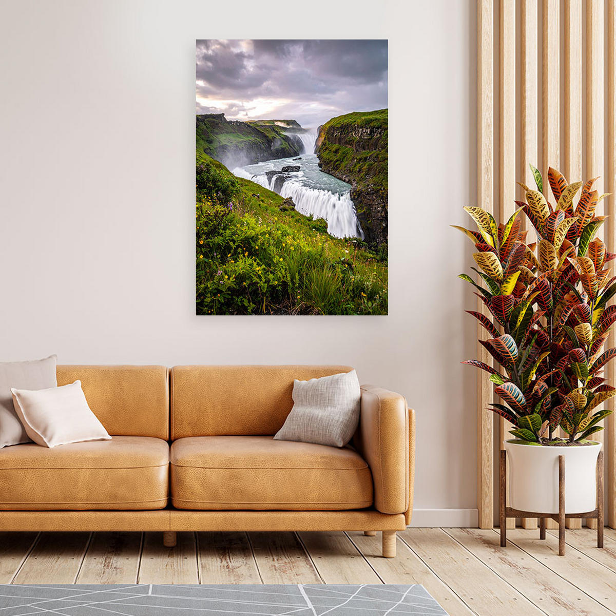 LEINWANDBILD Landschaft Wasserfall Berge Natur 80x120cm - Grün, Textil (80/120cm) - Feeby