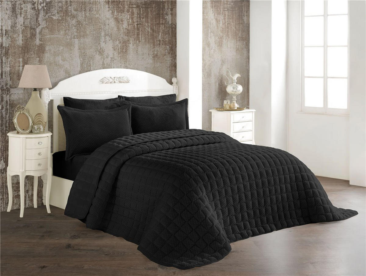 TAGESDECKE 230/260 cm Set 3-teilig mit Kissenbezügen Schwarz - Schwarz, Kunststoff (230/260cm) - ROLFNERS