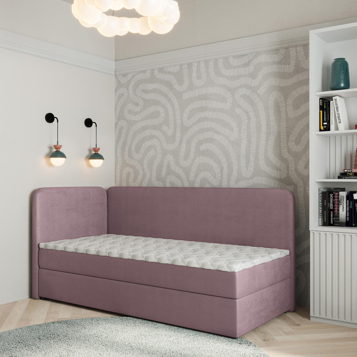 BOXBETT GINA 80x200 cm mit Matratze und Topper, H2+H3 - Rosa - Rosa, Holz (80/200cm) - MASSENO