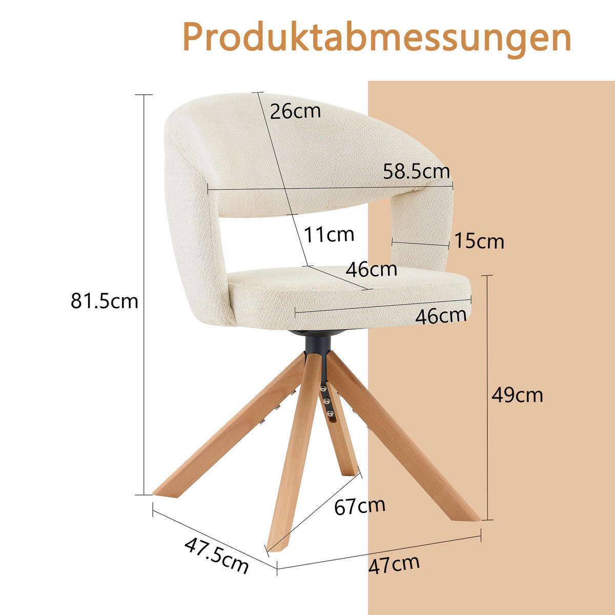ARMLEHNSTUHL-SET DE-36635 2 Stück mit Massivholzbeinen Creme - Creme, Holz (47.5/81.5/47cm) - ComfortXL