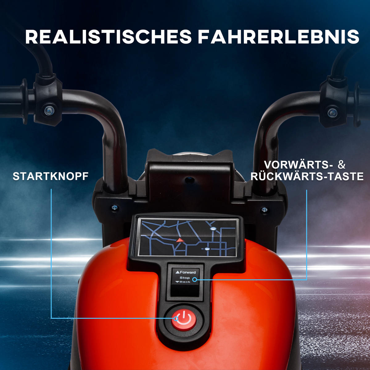 ELEKTROMOTORRAD - Rot/Schwarz, Kunststoff/Metall (76/42/57cm) - HOMCOM