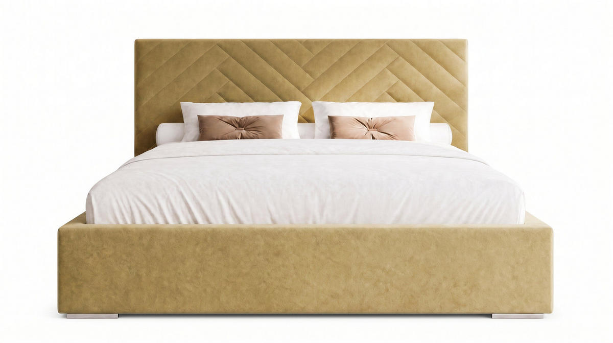 POLSTERBETT 120x200 cm AURA, Doppelbett mit Bettkasten und Lattenrost aus Holz, Velourstoff: Beige - Beige, Holz/Textil (120/200cm) - Marpur