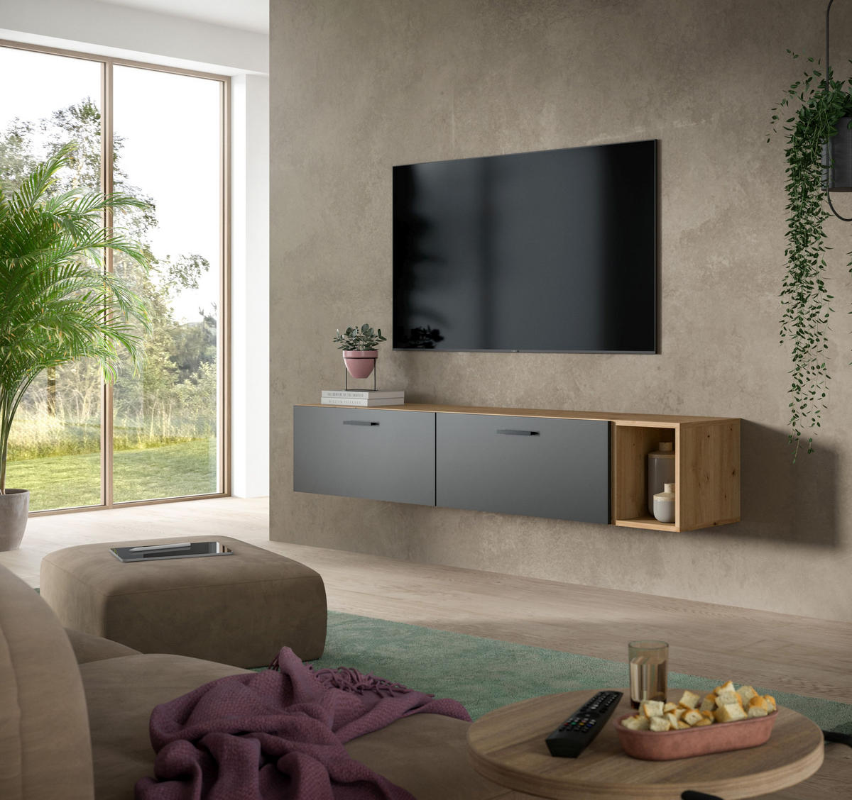 WOHNWAND The One Basalt grau 75/34/34 cm - Braun, Holzwerkstoff (75/34/34cm) - Xonox