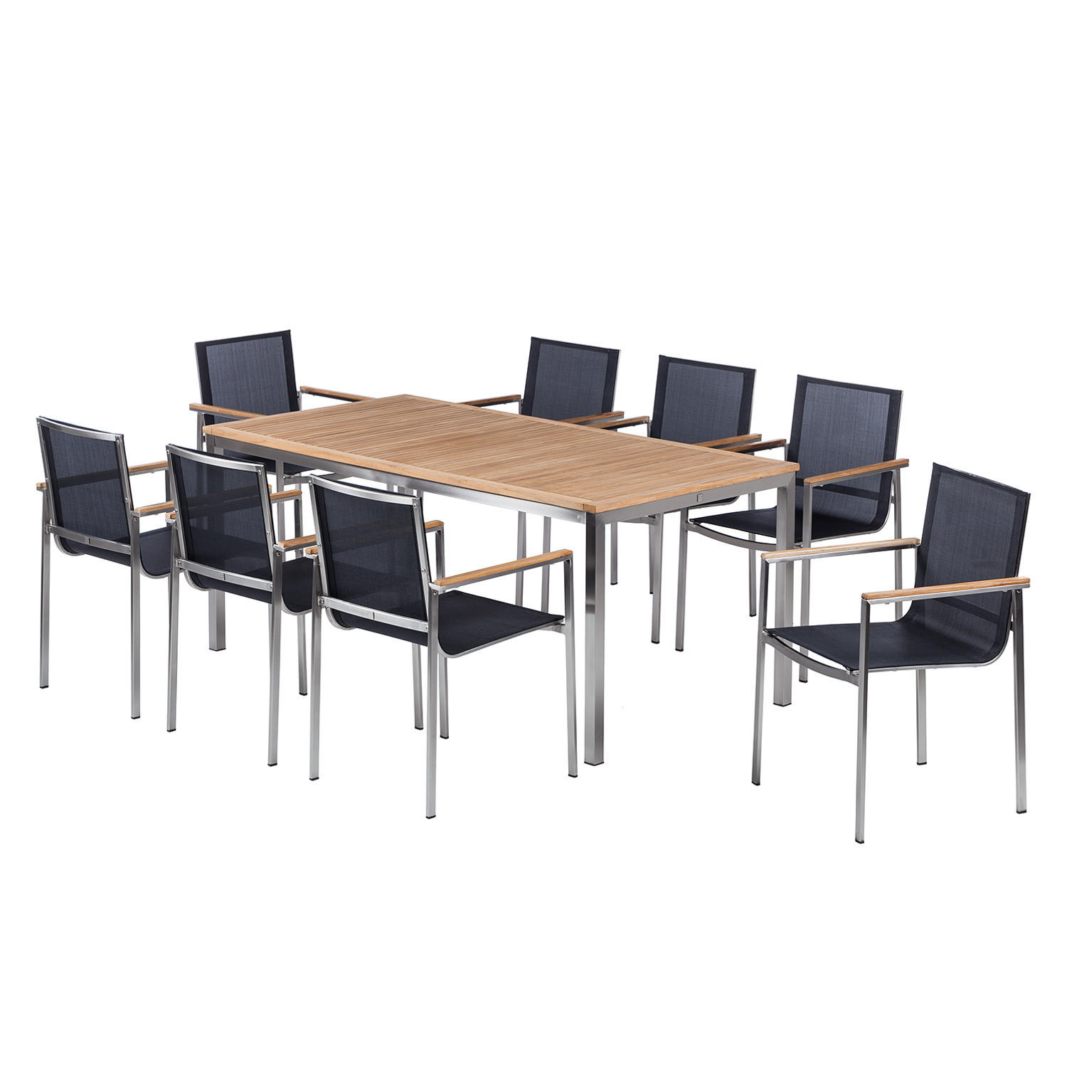 GARTENTISCH - Teak massiv / Edelstahl - Silberfarben/Braun, Holz/Metall (90/180/75cm) - home24