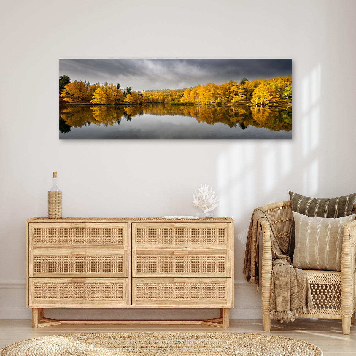 WANDBILD gelbe herbstwald naturlandschaft - Gelb, Textil (90/30cm) - Feeby