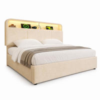 POLSTERBETT 160/200 cm in Beige mit Bettkasten, LED, USB und Type-C Samt mit höhenverstellbarem Kopfteil - Beige, Holzwerkstoff/Textil (160/200cm) - STILVORA