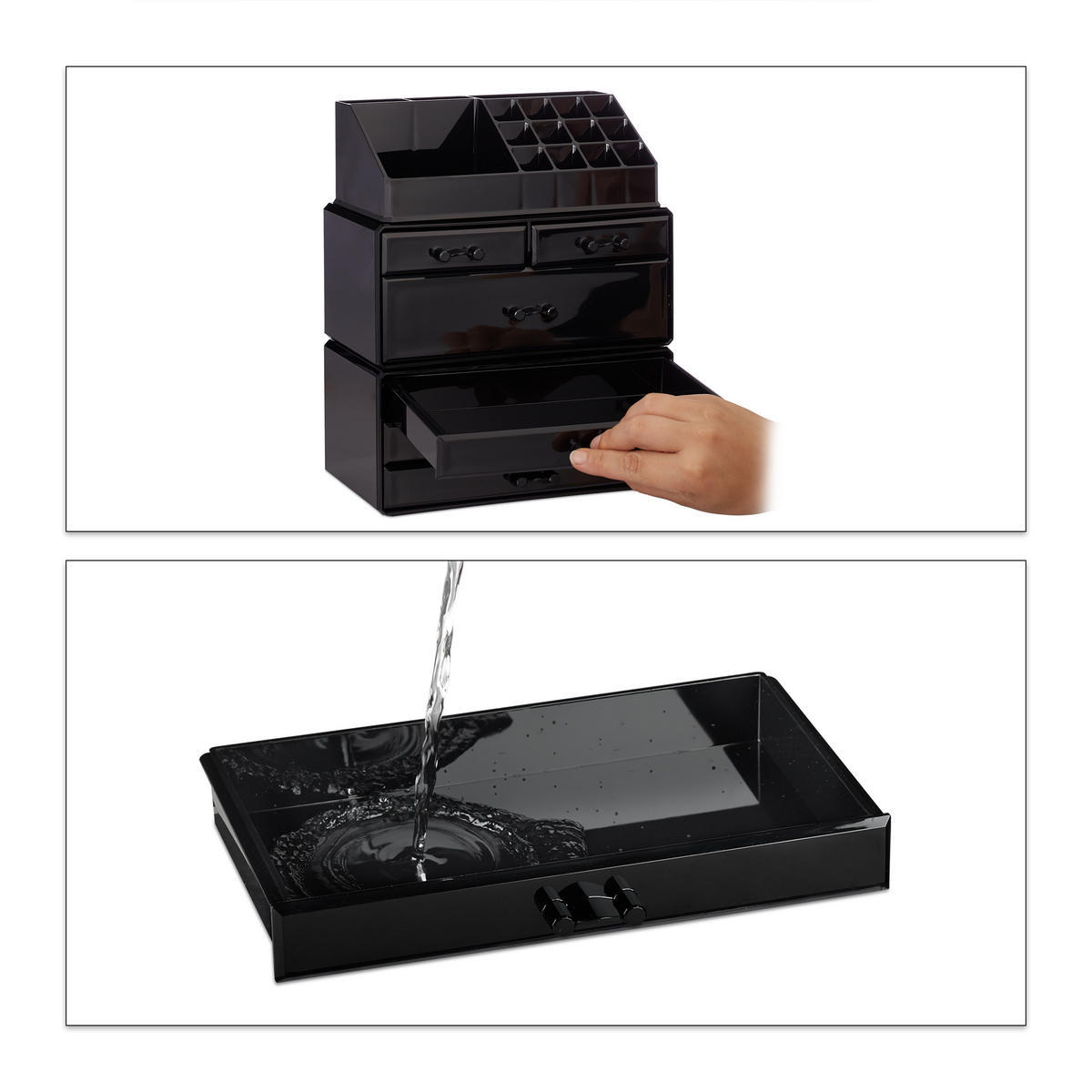 KOSMETIKORGANIZER - Schwarz, Kunststoff (23.5/29/14cm) - Relaxdays