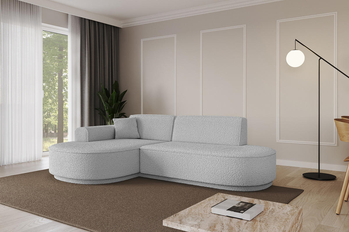 ECKSOFA Ottomane Links MARI-L1-v3 - 243x171x83 cm Hellgrau Bouclé - Hellgrau/Schwarz, Holzwerkstoff/Kunststoff (243/171cm) - ALTDECOR