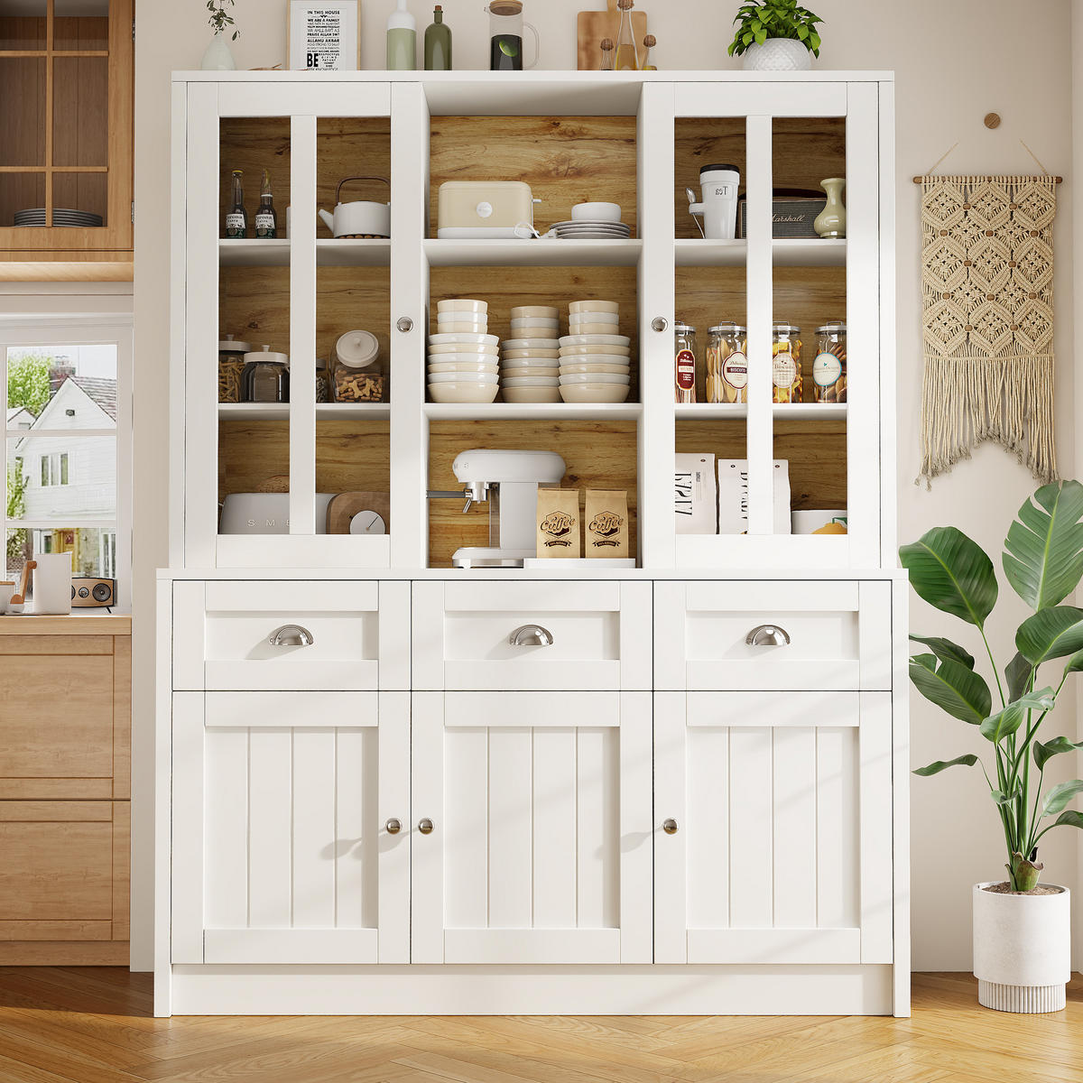 BUFFET 140/38,5/175 cm aus MDF und Acryl mit verstellbaren Einlegeböden Weiß - Weiß, Holzwerkstoff (140/175/38.5cm) - Modenvie