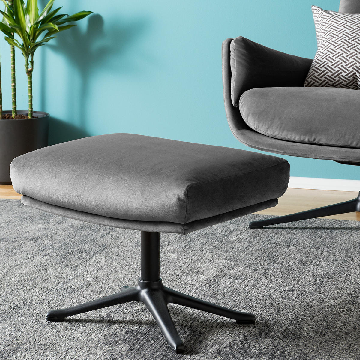 POLSTERHOCKER mit Kreuzfuß - Schwarz/Grau, Textil/Metall (51/37/41cm) - home24