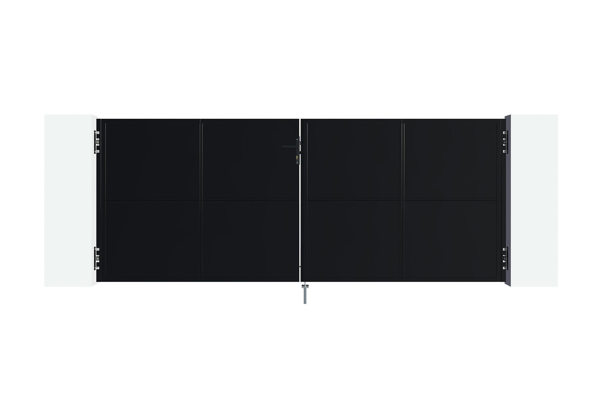 STAHLFLÜGELTOR Nali Mattschwarz 3,5m H.140cm + 2 STAHLPFOSTEN Dario - Schwarz, Metall (343/140cm) - Casanoov