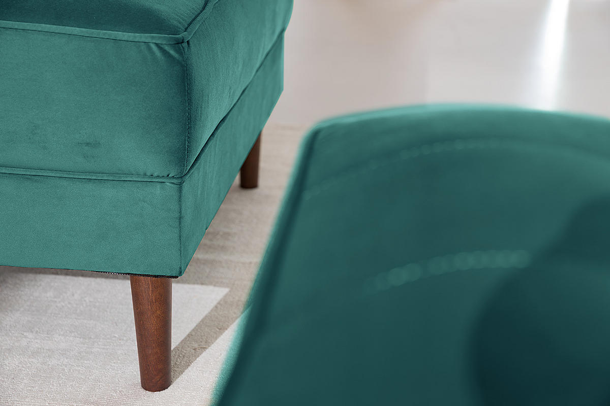 ECKSOFA - Samt - Dunkelbraun/Petrol, Birkenholz/Textil (201/155cm) - home24