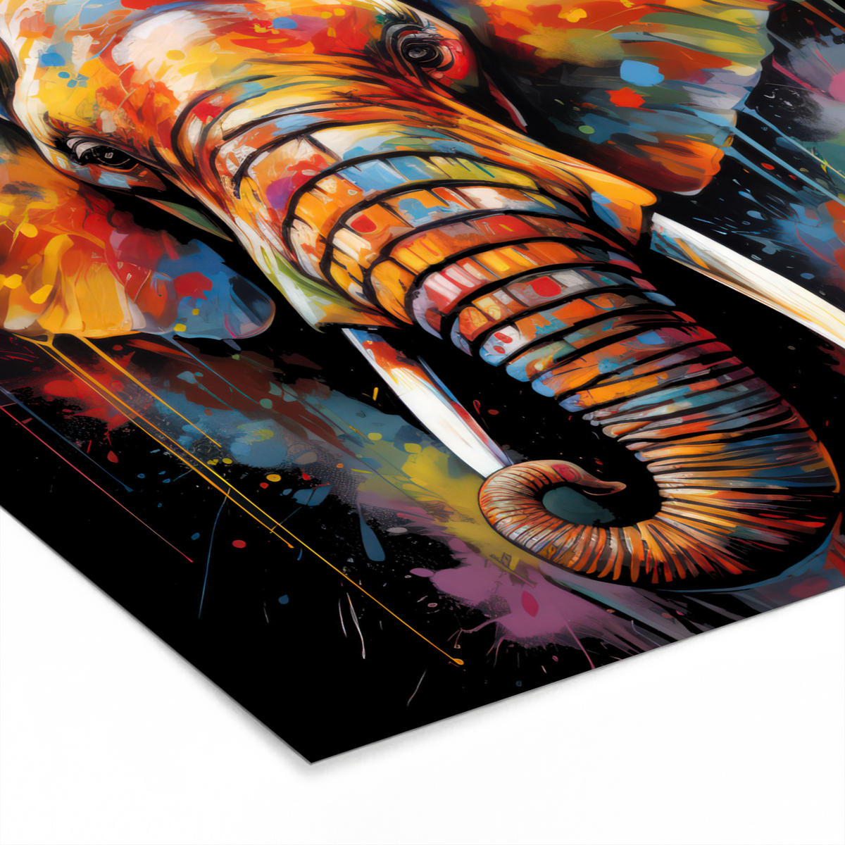 POSTER MIT RAHMEN Elefant - Graffiti - Schwarz - Tiere - Farben 40x40 cm - Schwarz, Papier (40/40cm) - MuchoWow