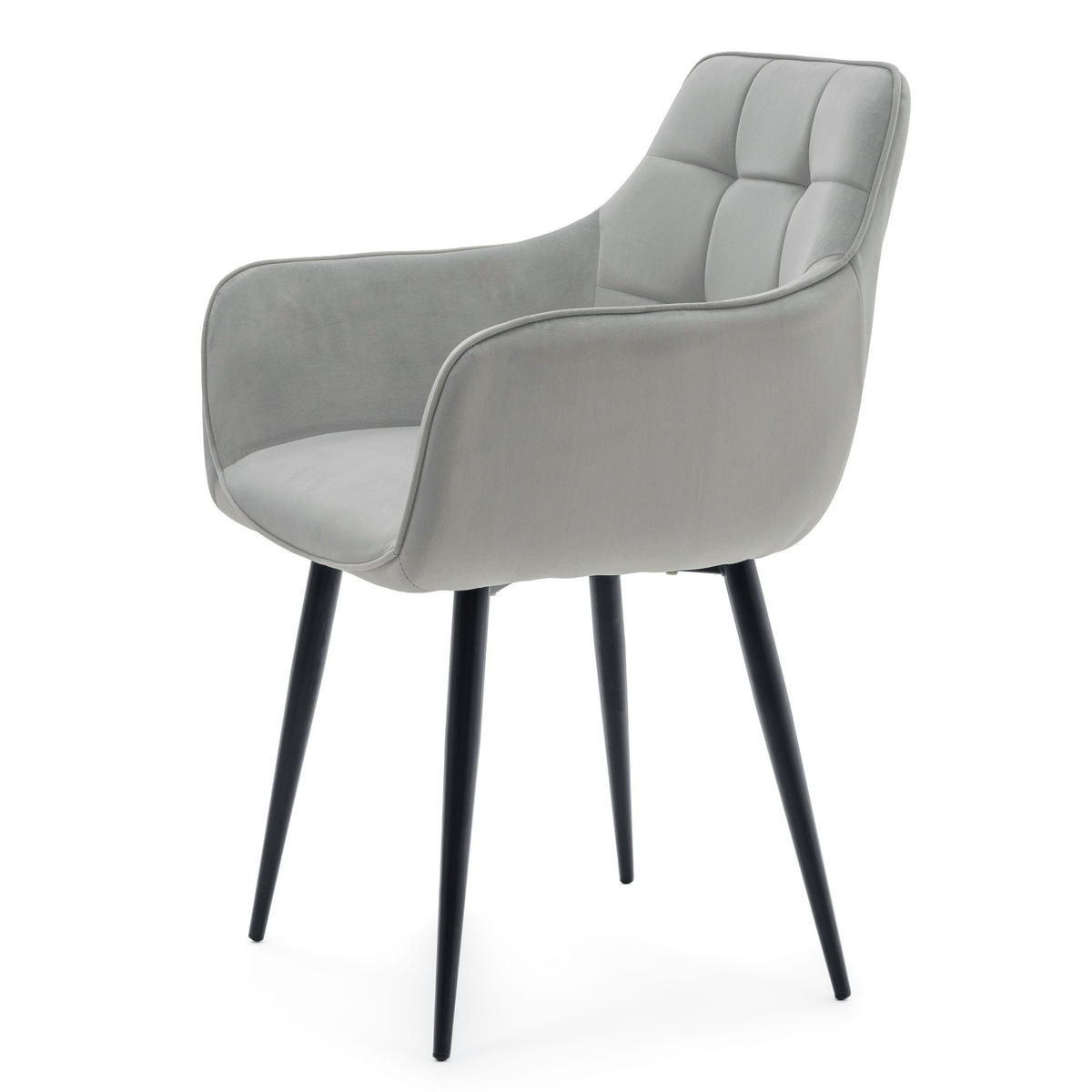 STUHL GALLO gespolstert mit Steppung - hellgrau - Samt Velours - Hellgrau/Schwarz, Textil/Metall (58/88/58cm) - NEW HOME