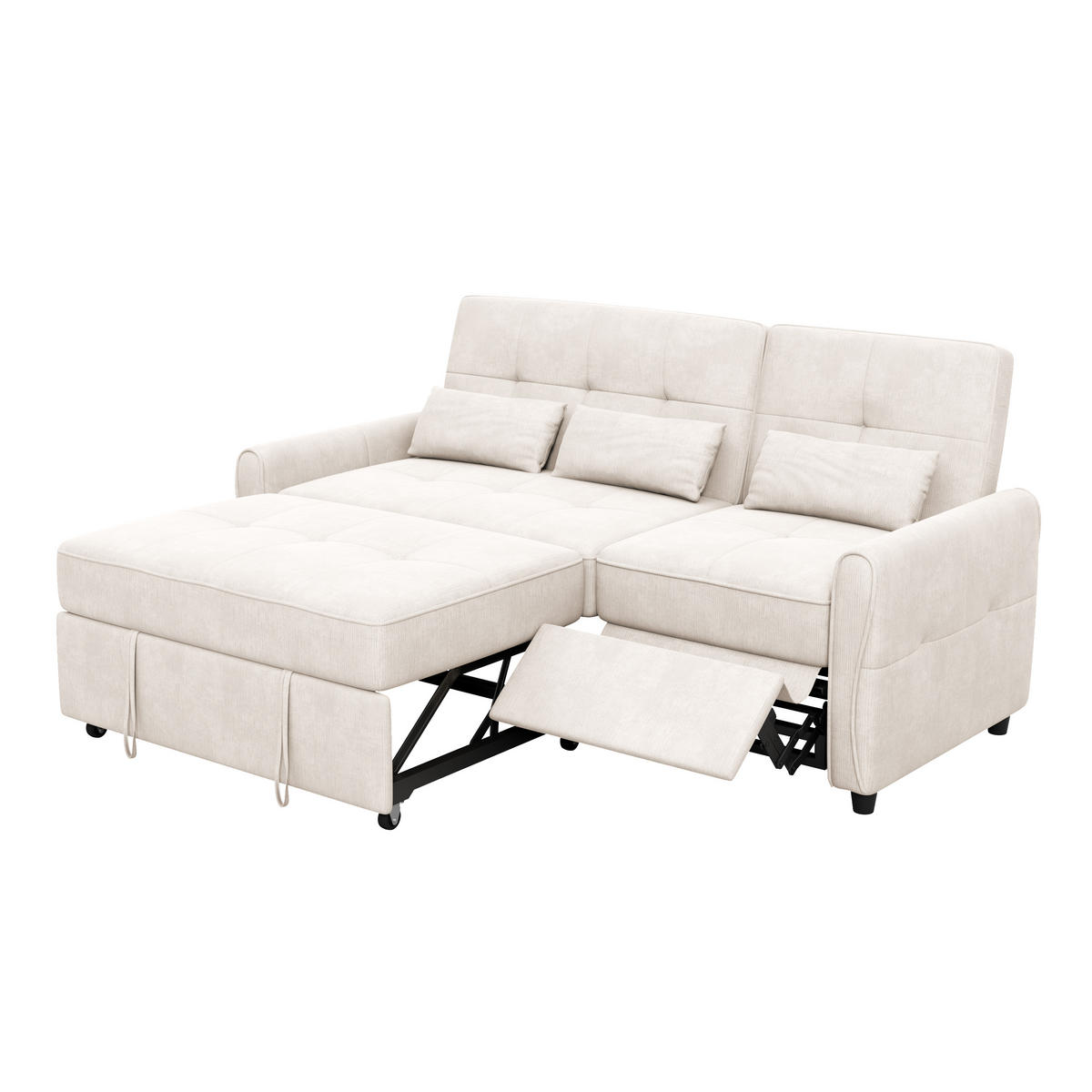 SCHLAFSOFA 3-Sitzer 3-in-1 ausziehbar Chenille, DE-42933, Beige - Beige, Metall (176/83/148cm) - ComfortXL