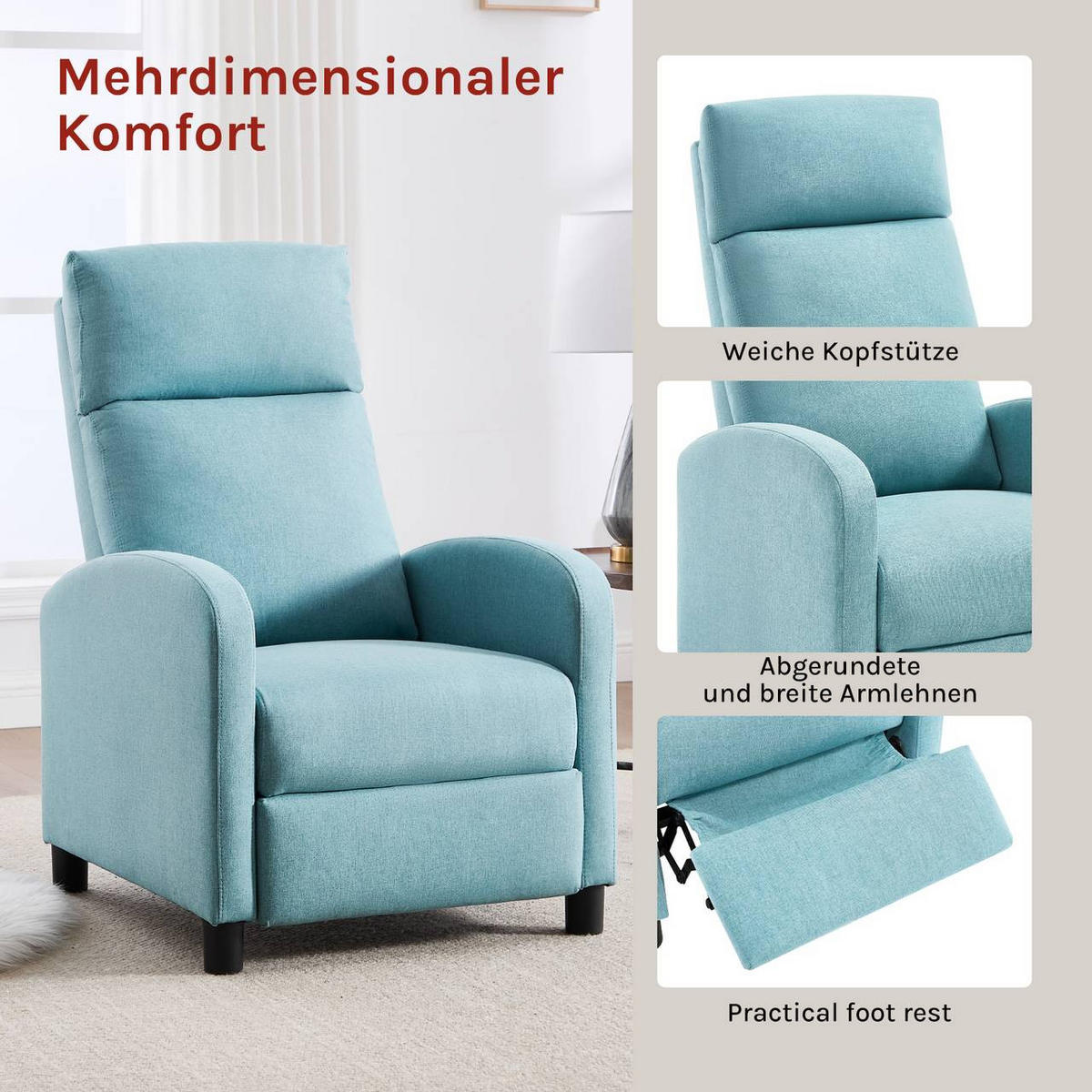 RELAXSESSEL mit Liegefunktion, Leinen , Blau - Blau/Schwarz, Textil/Metall (65.5/102/89cm) - Woltu