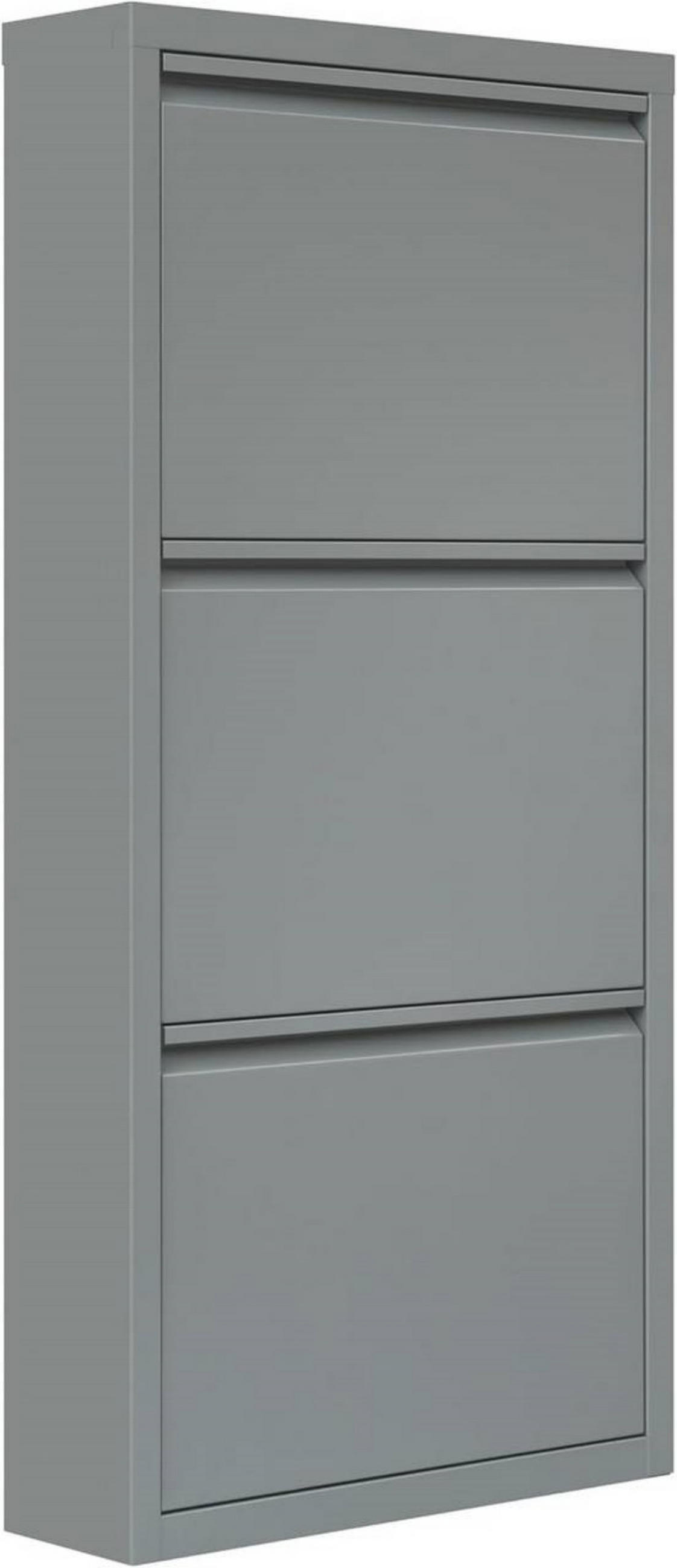 SCHUHSCHRANK mit 3 Klappen, 50x106x15cm, Hellgrau - Hellgrau, Metall (50/106/15cm) - Woltu