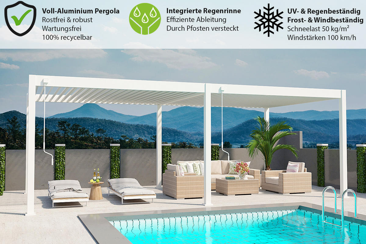 PERGOLA Deluxe Pavillon Terrassenüberdachung Aluminium 3,6 x 7,2 m weiß - Weiß, Metall (360/255/720cm) - WEIDE