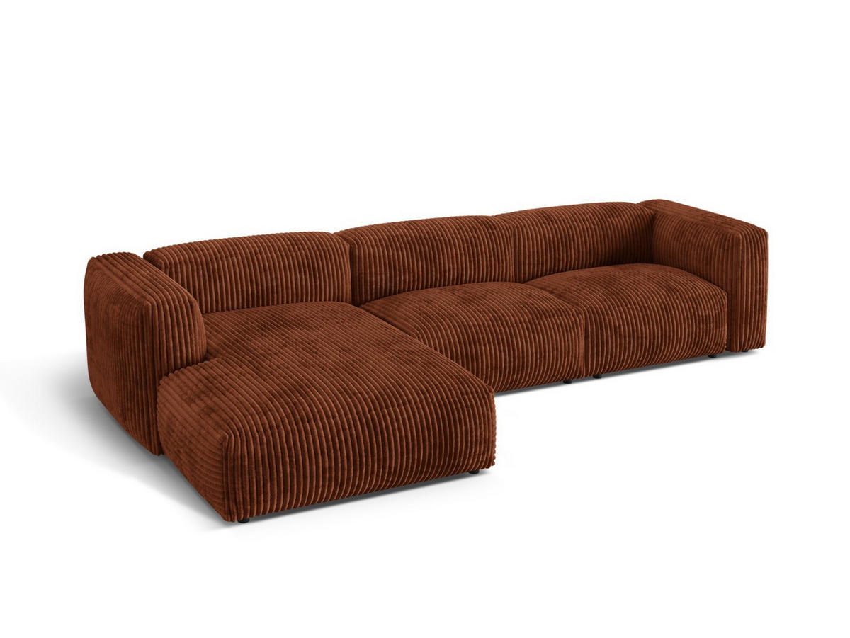 ECKSOFA modular links Martina aus Cord ziegelrot 3 Sitzplätze - Orange, Textil (176/332cm) - Micadoni