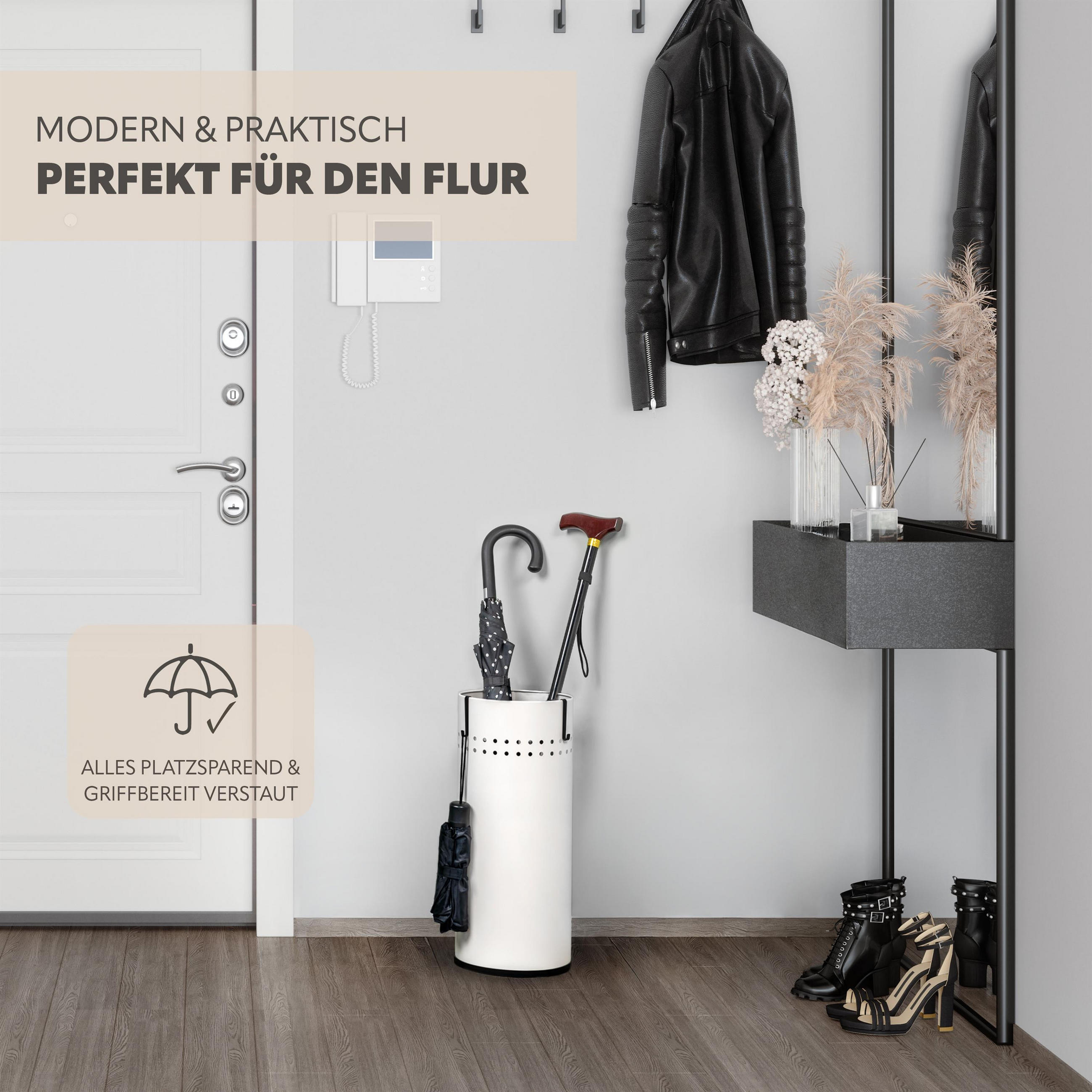 SCHIRMSTÄNDER, mit Abtropfschale, Metall, weiß - Weiß, Metall (22/50.5/22cm) - bremermann