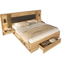 DOPPELBETT 160/200 cm mit 5 Staufächern, 2 Nachttischen, Leselampen und gepolstertem Kopfteil aus MDF, Natur - Naturfarben, Holzwerkstoff (160/200cm) - Redom