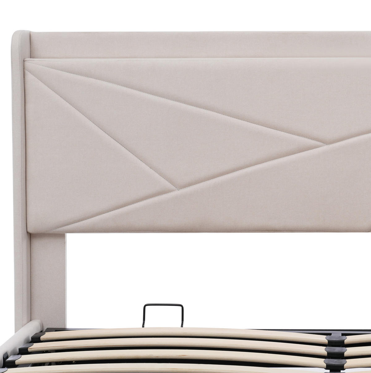 POLNJENA postelja iz bombažnega lana 180x200 cm bež z USB in Type-C polnjenjem, prostorom za shranjevanje ter letvenim dnom - bež, tekstil (180/200cm) - Modfu
