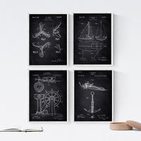 POSTER Set mit 4 Schwarz Patenten Booten A4 Rahmenlos - Klar, Papier (29.7/3cm) - Nacnic