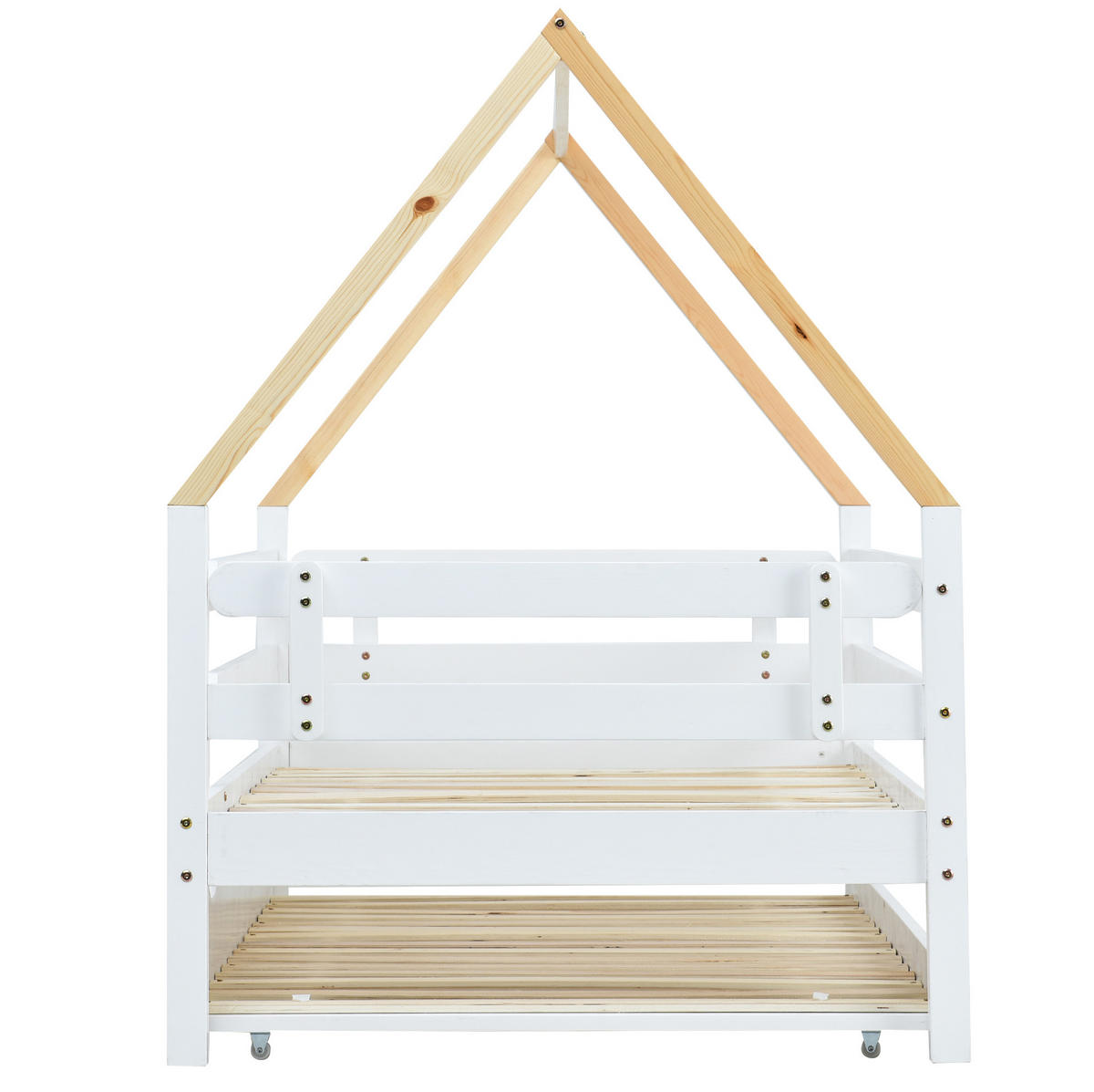 KINDERBETT aus Massivholz 90x200 cm in Weiß/Natur mit Ausziehbett - Weiß, Holz (90/200cm) - Modfu