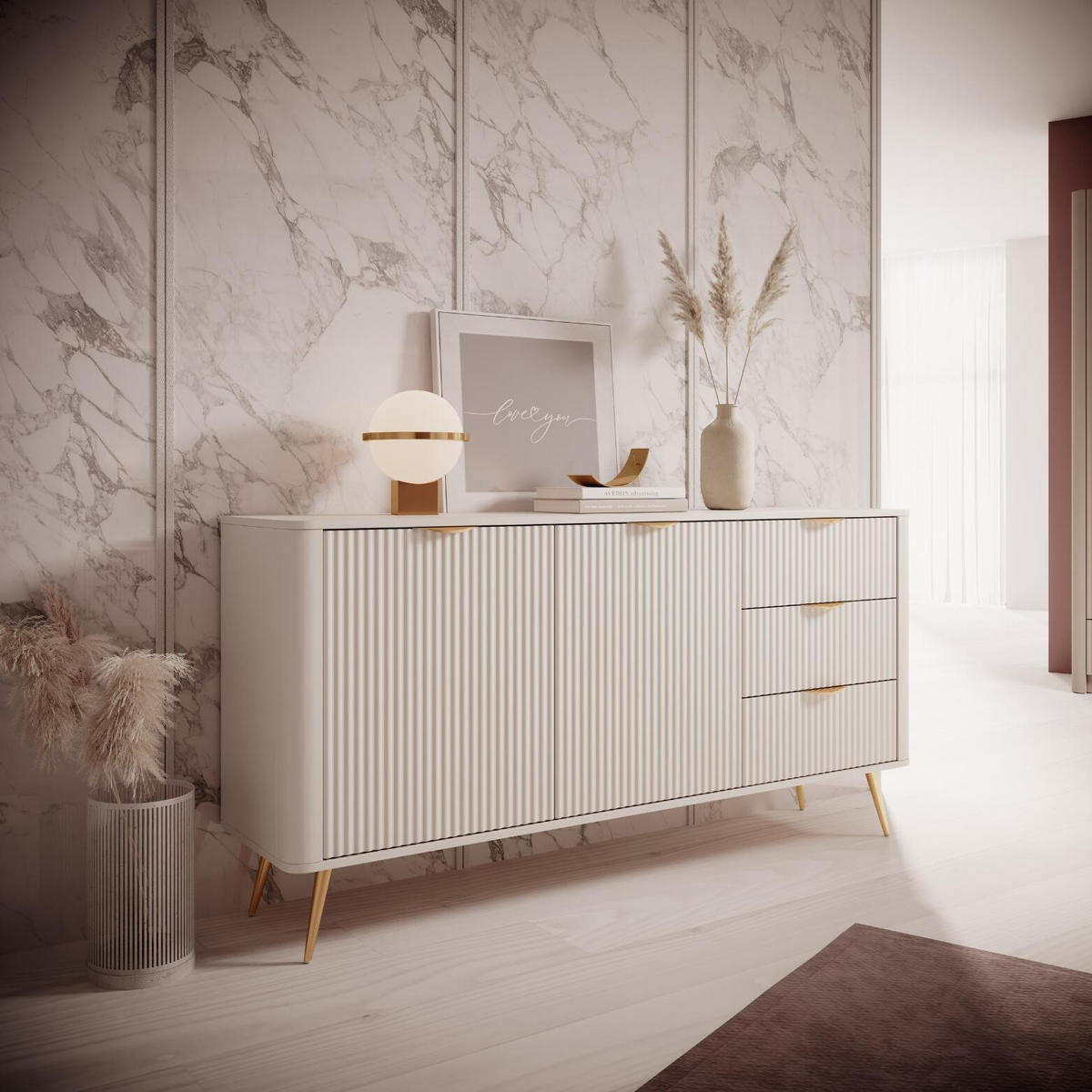 SIDEBOARD LANTE Weiß 163x38x81 cm - Weiß, Holzwerkstoff (163/81/38cm) - FURNLUX