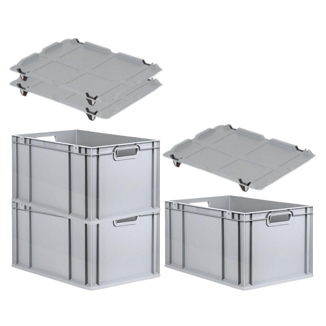 EUROBOX 3x Nextgen Economy Mit Auflagedeckel Grau/Schwarz Griffe Offen 65 Liter - Schwarz, Kunststoff (40/32/60cm) - PROREGAL