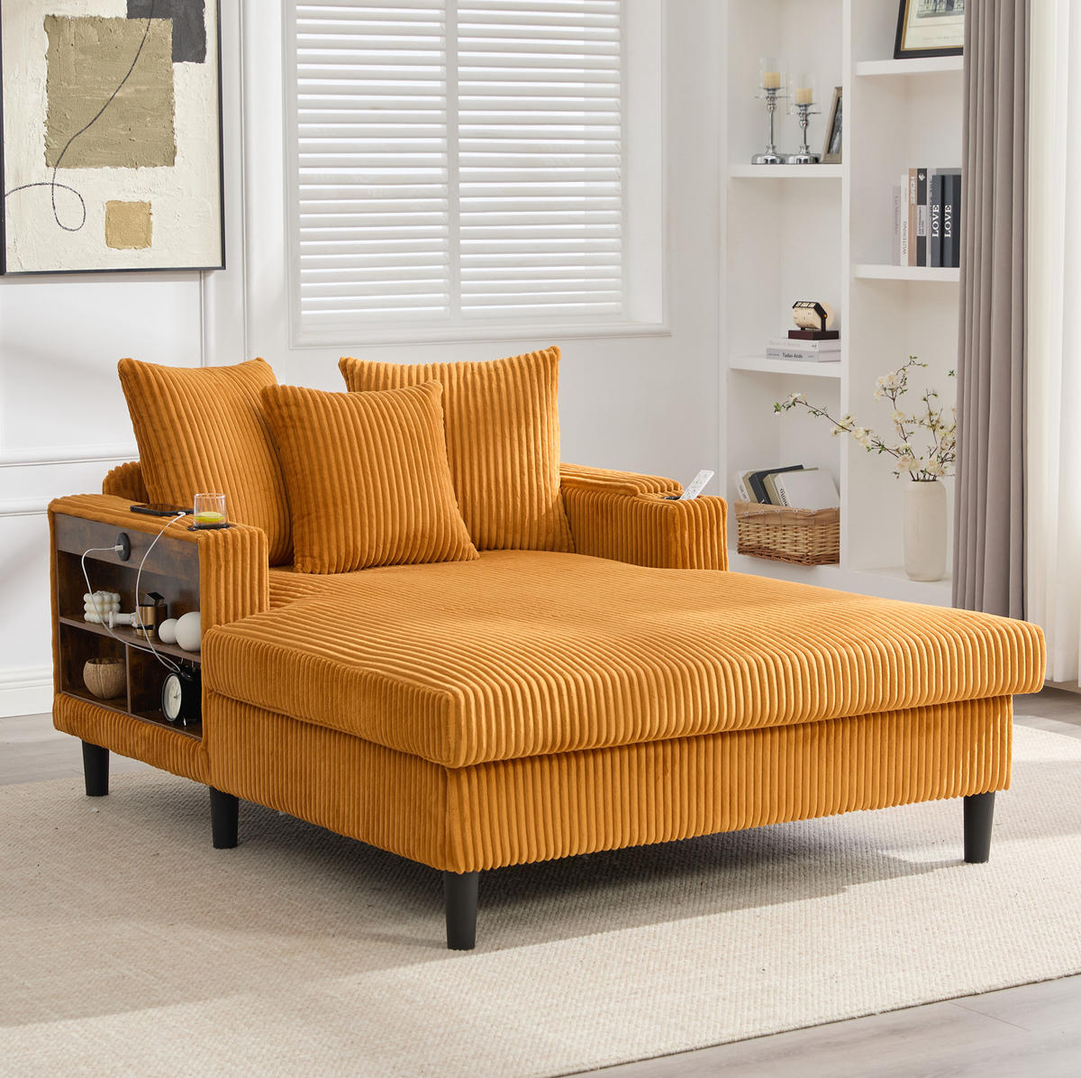 SCHLAFSOFA 129/170/70 cm aus Cord mit LED-Beleuchtung und USB-Ladeanschluss Senfgelb - Currygelb, Textil (170/70/129cm) - Modenvie