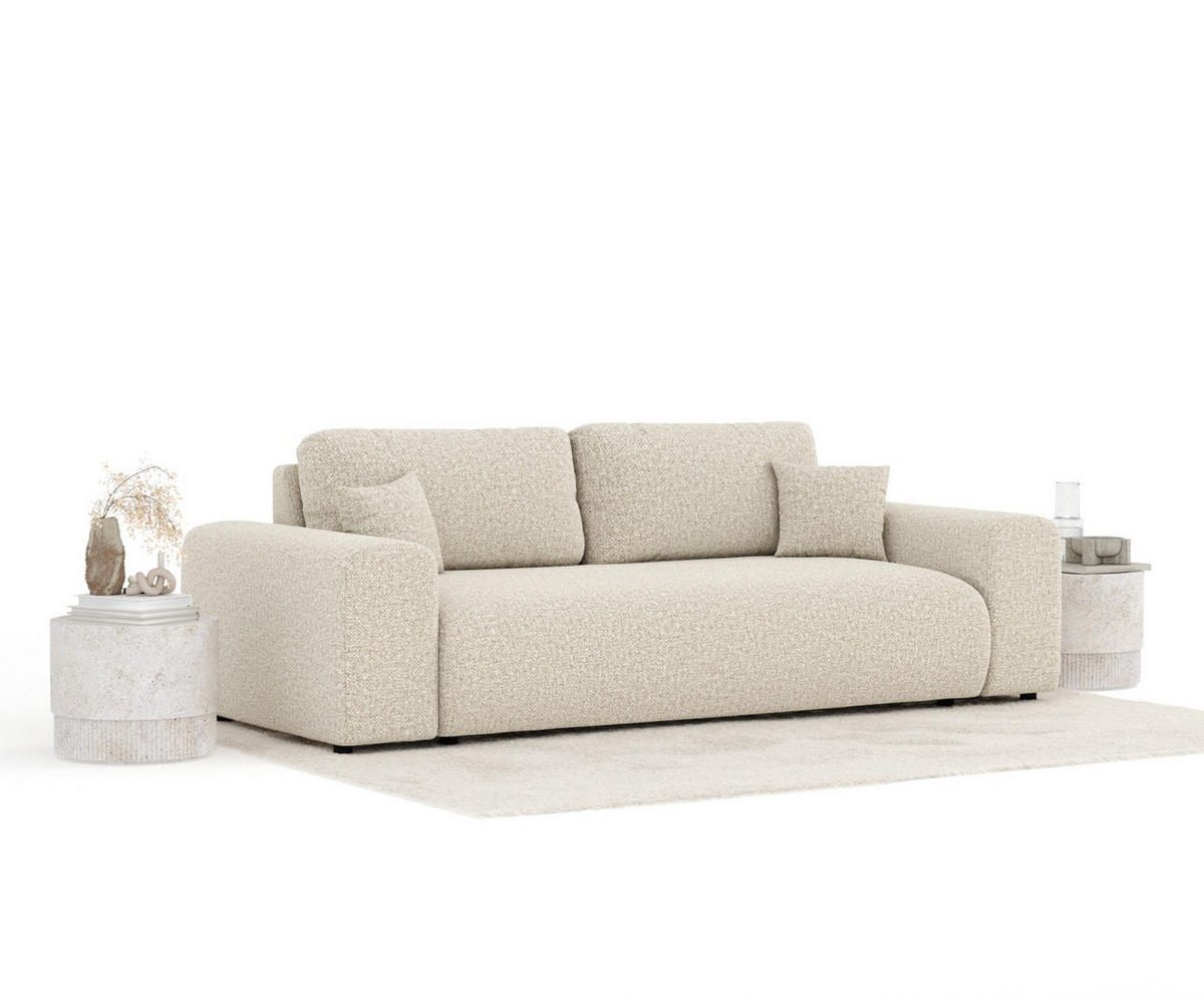 3-SITZER-SOFA Zanzibar Beige Plüschstoff - Beige/Schwarz, Holz/Holzwerkstoff (213/79/108cm) - Maison de Reve