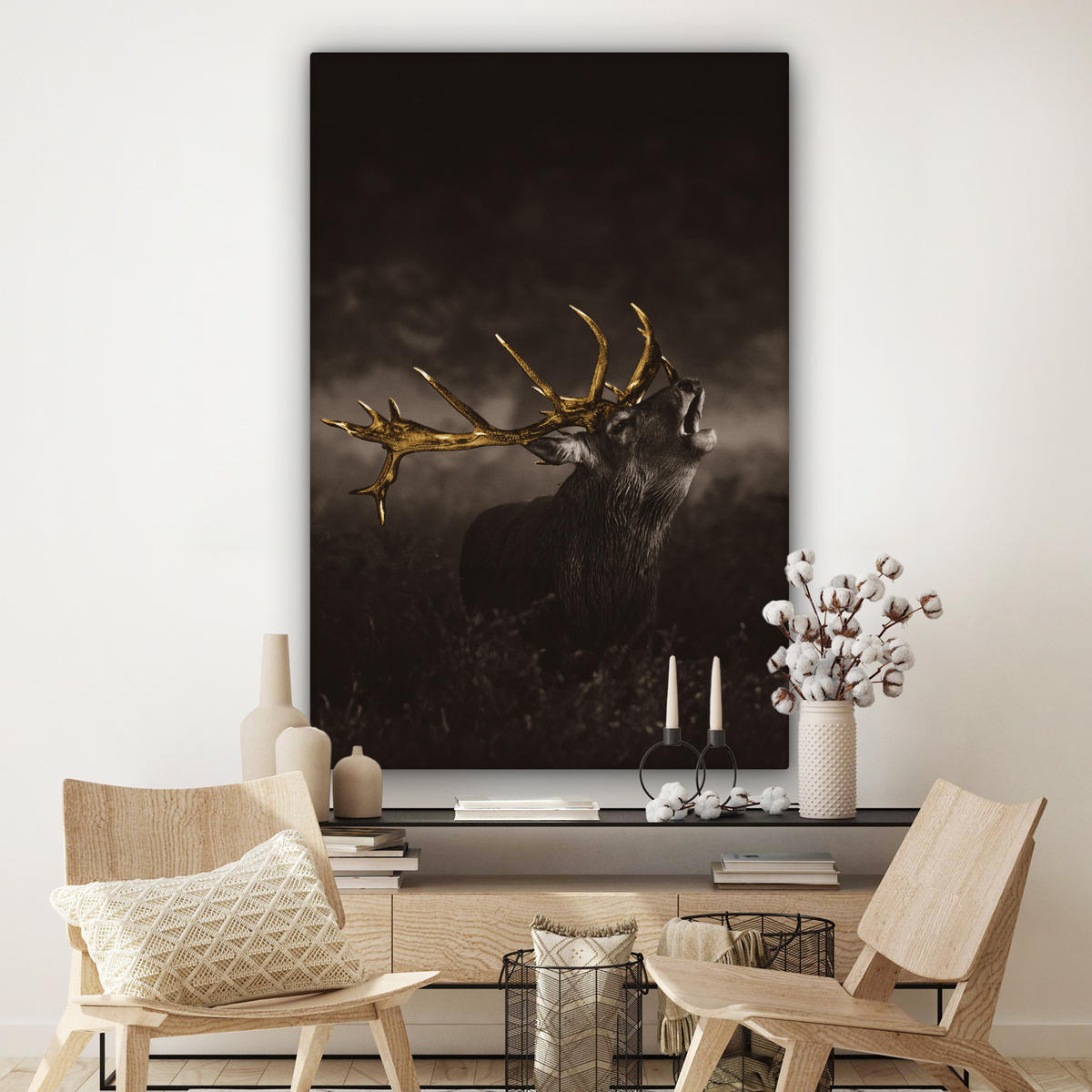 SLIKA NA PLATNU Jeleni 90x140 cm - rjava, tekstil (90/140cm) - MuchoWow