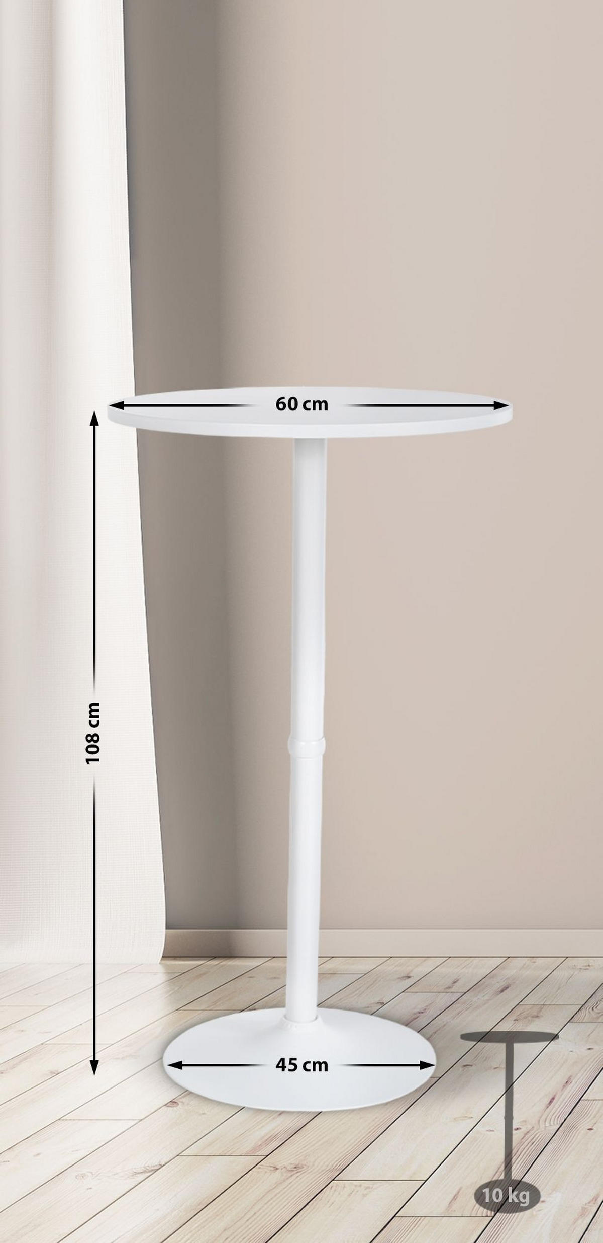 STEHTISCH rund Ø 60 cm BERLI 108x60 cm Weiß-Weiß - Weiß, Metall (60/60/108cm) - DELUKE