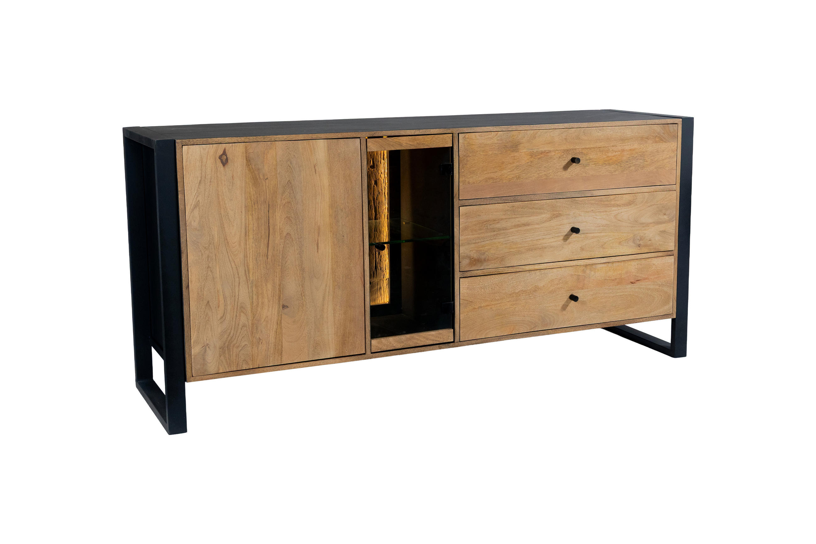 SIDEBOARD Liv Schubladen Mangoholz Schwarz Matt 81x47x173cm - Schwarz, Holz (173/81/47cm) - DELUKE