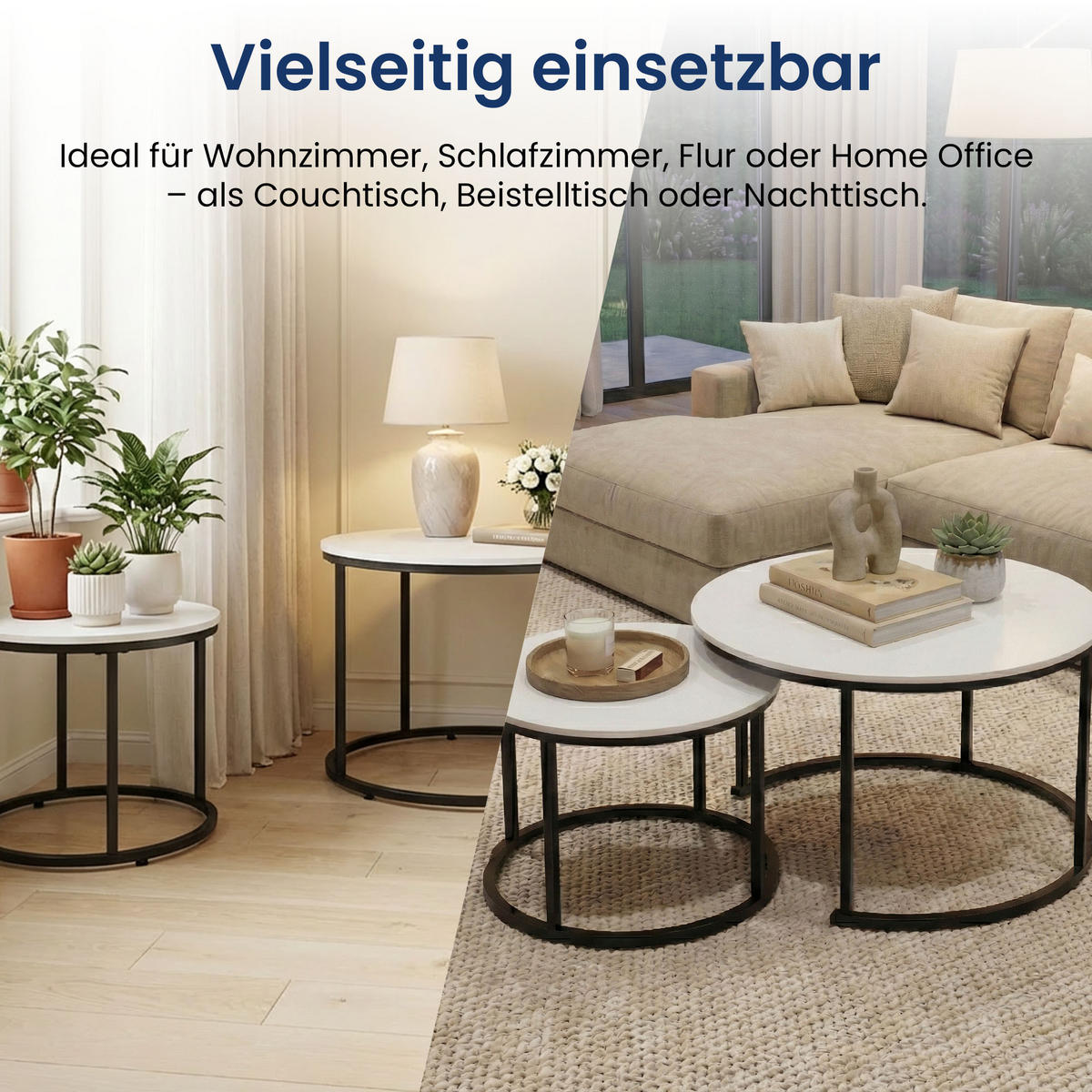 COUCHTISCH 2er Set rund weiß - Weiß, Holzwerkstoff (70/70/42.5cm) - Home Collective