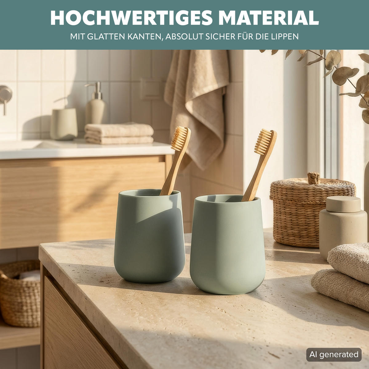 BECHER-SET TESERO 2tlg., Soft-Touch, salbei - Salbeigrün, Kunststoff (8.5/10.5/8.5cm) - eluno