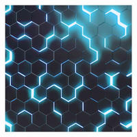 FOTOTAPETE Strukturierte Hexagone mit Neonlicht in Türkis 240/240 cm - Schwarz, Papier (240/240cm) - Bilderwelten