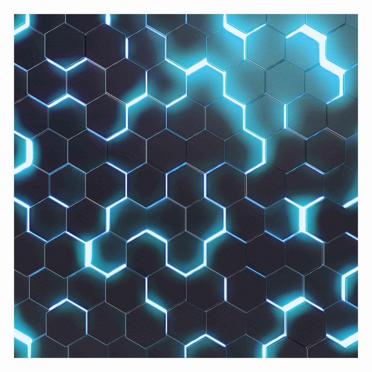 FOTOTAPETE Strukturierte Hexagone mit Neonlicht in Türkis 240/240 cm - Schwarz, Papier (240/240cm) - Bilderwelten
